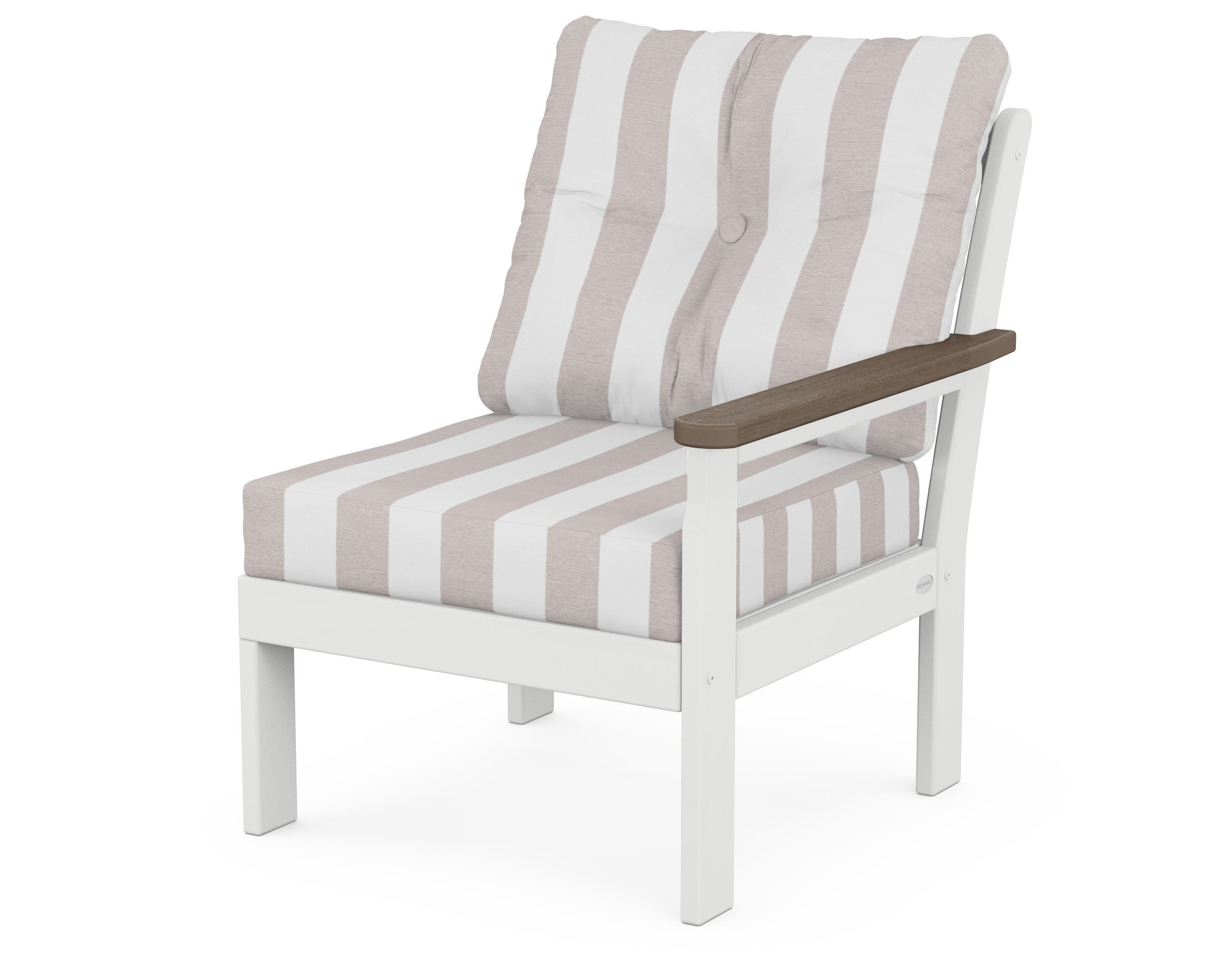 Vineyard Modular Right Arm Chair in White / Kona / Cabana Stripe Dune Burlap