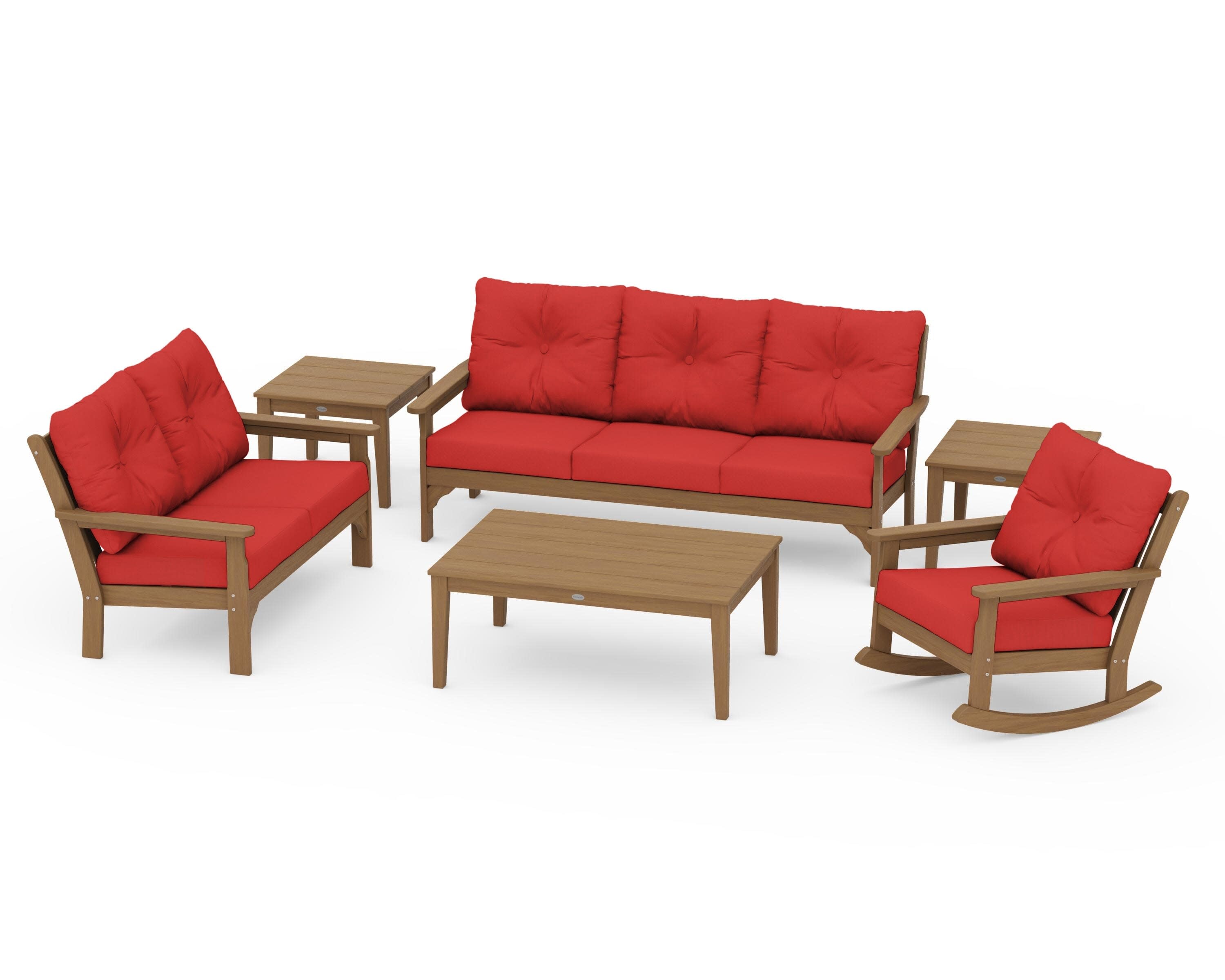 Vineyard 6-Piece Deep Seating Set in Natural / Crimson Linen