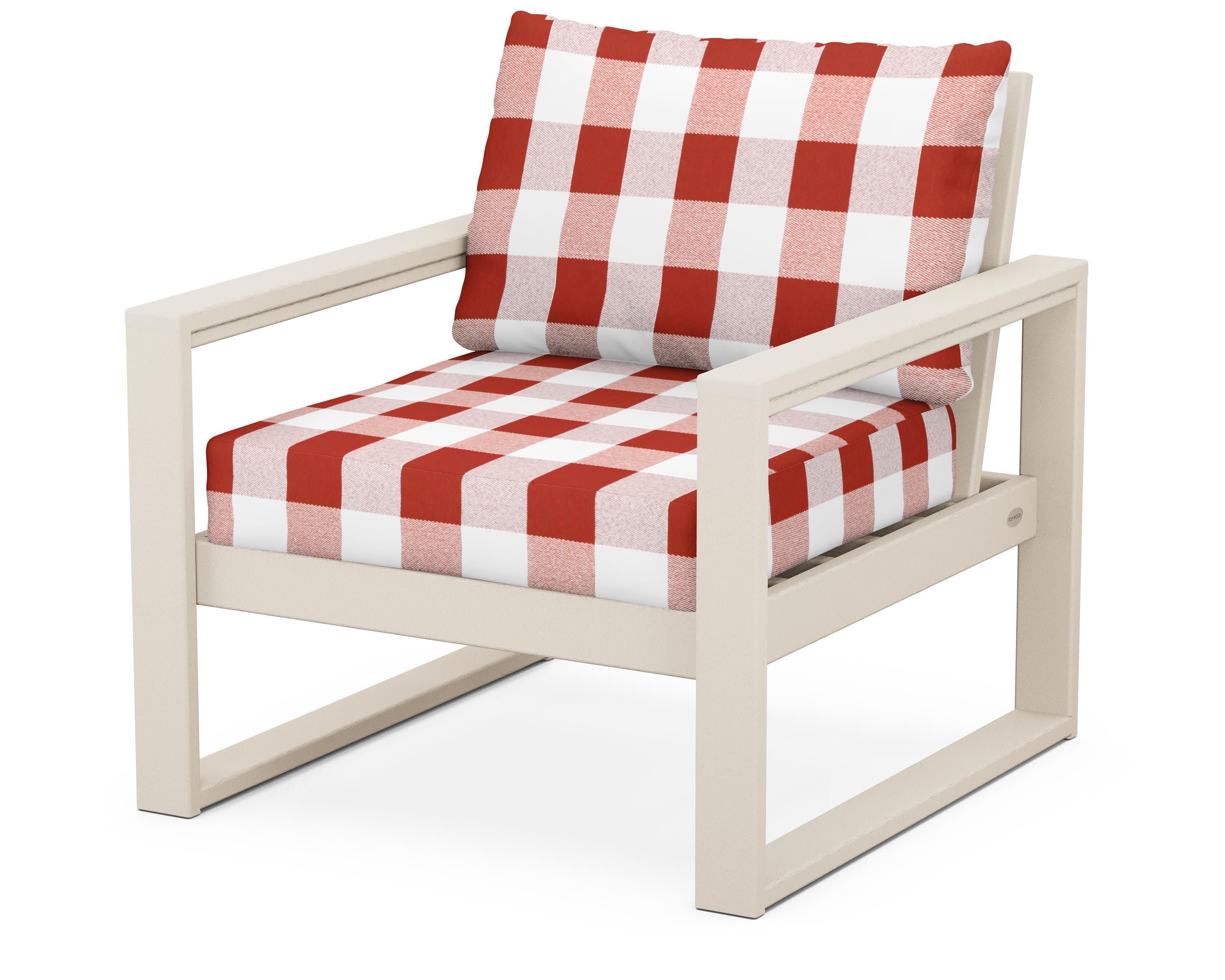 EDGE Club Chair in Sand / Buffalo Plaid Crimson
