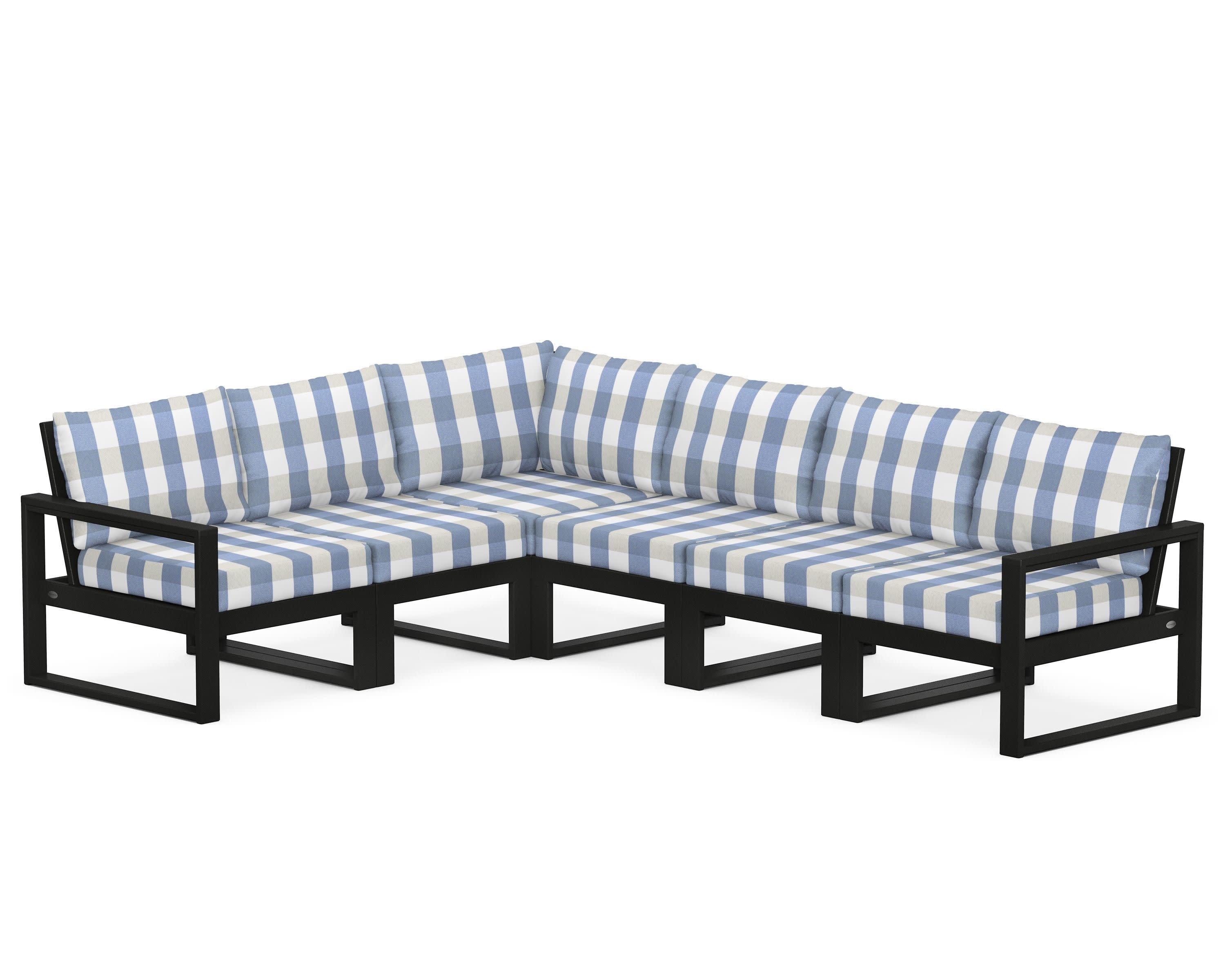 EDGE 6-Piece Modular Deep Seating Set in Black / Buffalo Plaid Sky Blue