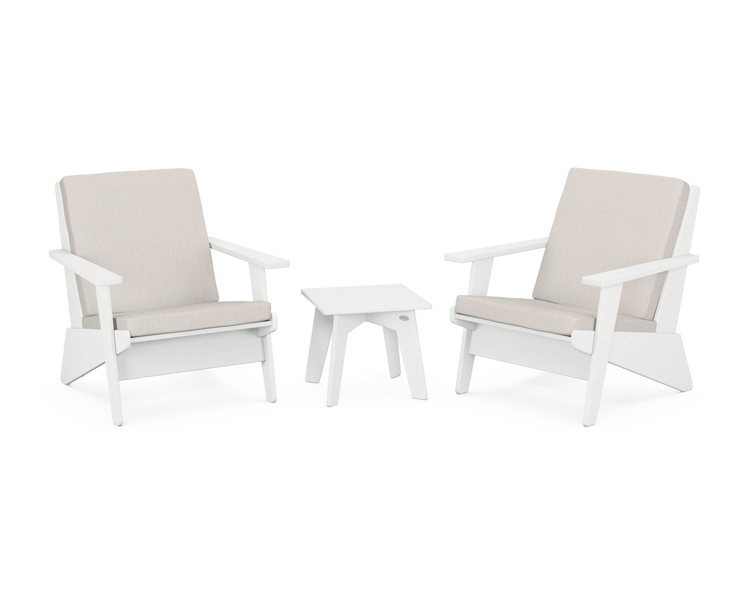 Riviera Modern Lounge 3-Piece Set in White / Cast Ash