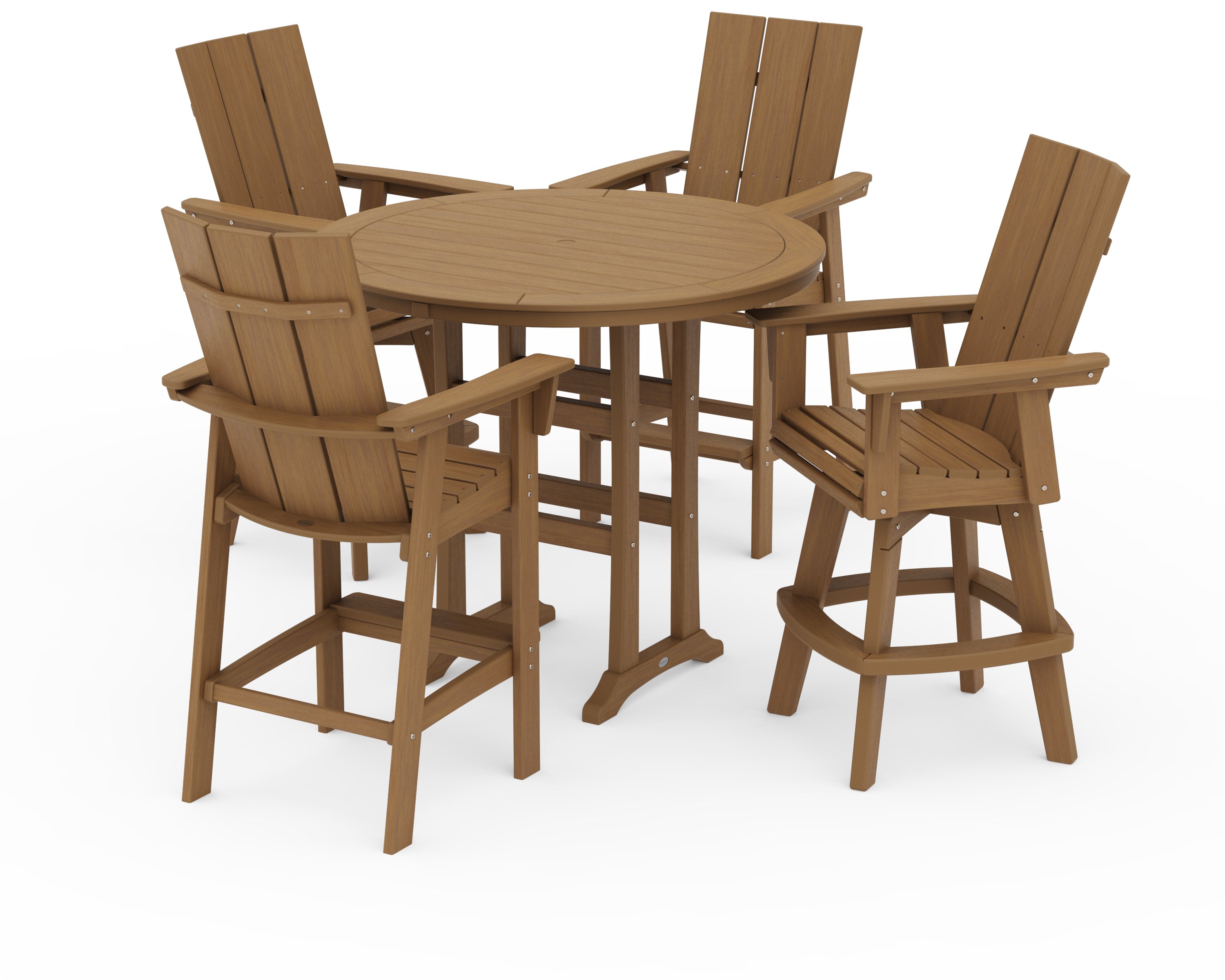 Modern Adirondack 5-Piece Nautical Trestle Round Bar Set with Swivels in Natural