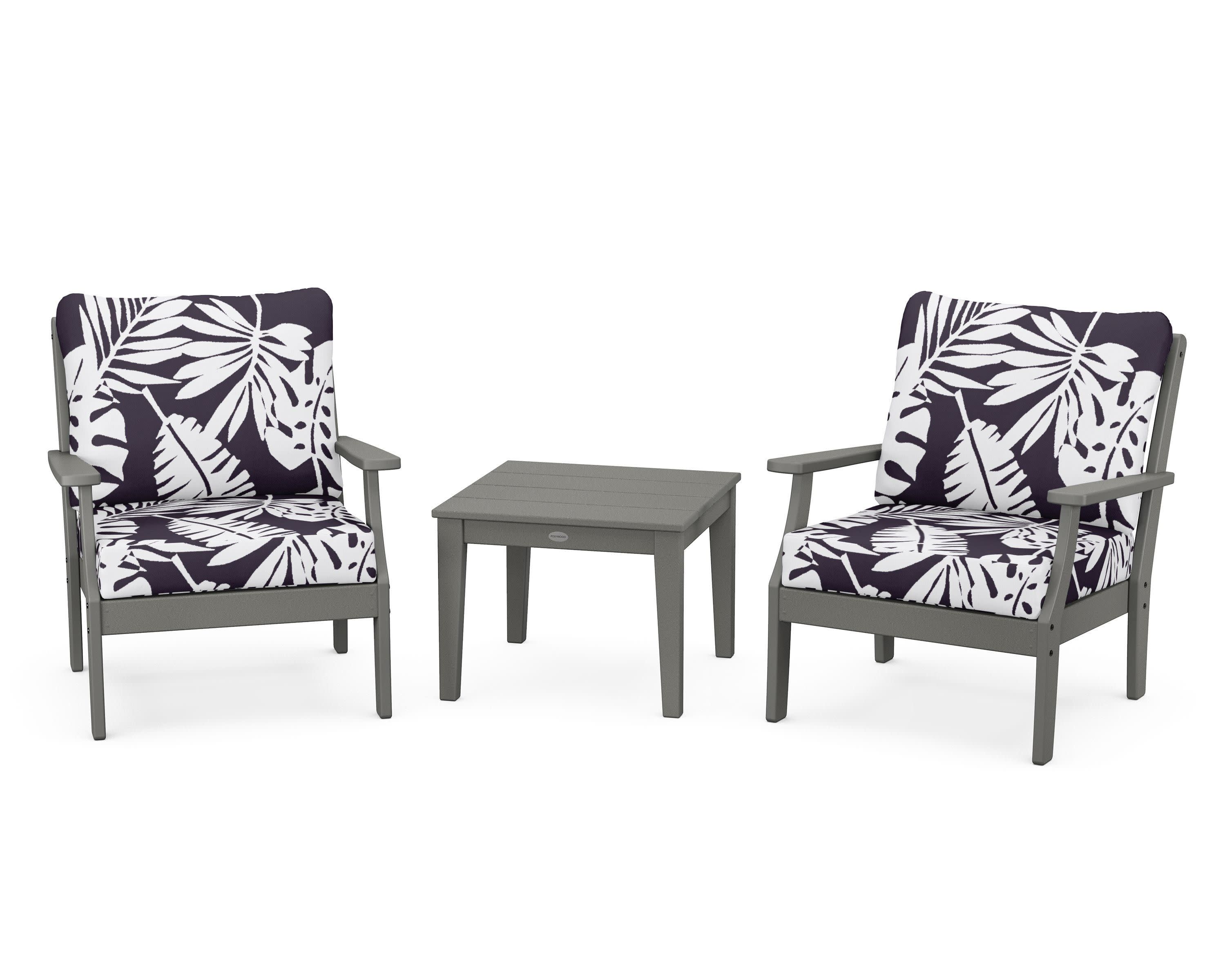 Braxton 3-Piece Deep Seating Set in Slate Grey / Leaf Navy