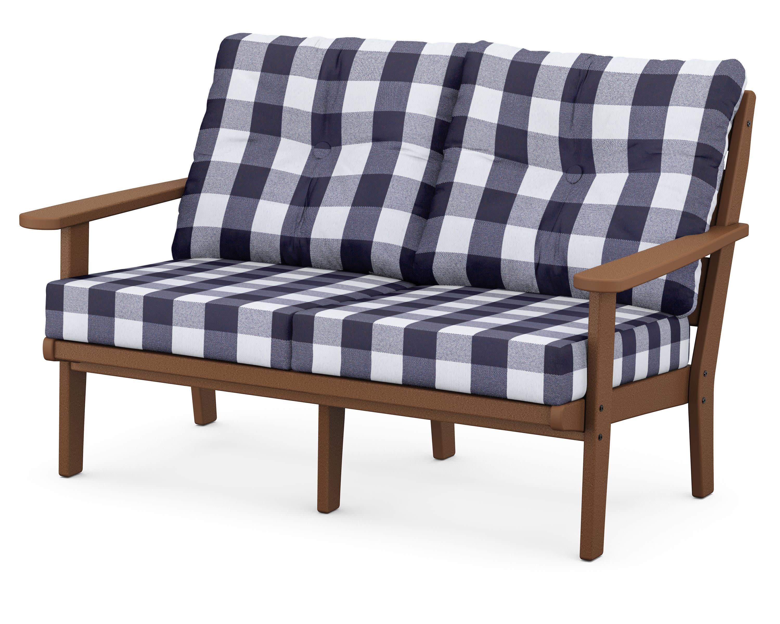 Lakeside Deep Seating Loveseat in Teak / Buffalo Plaid Navy