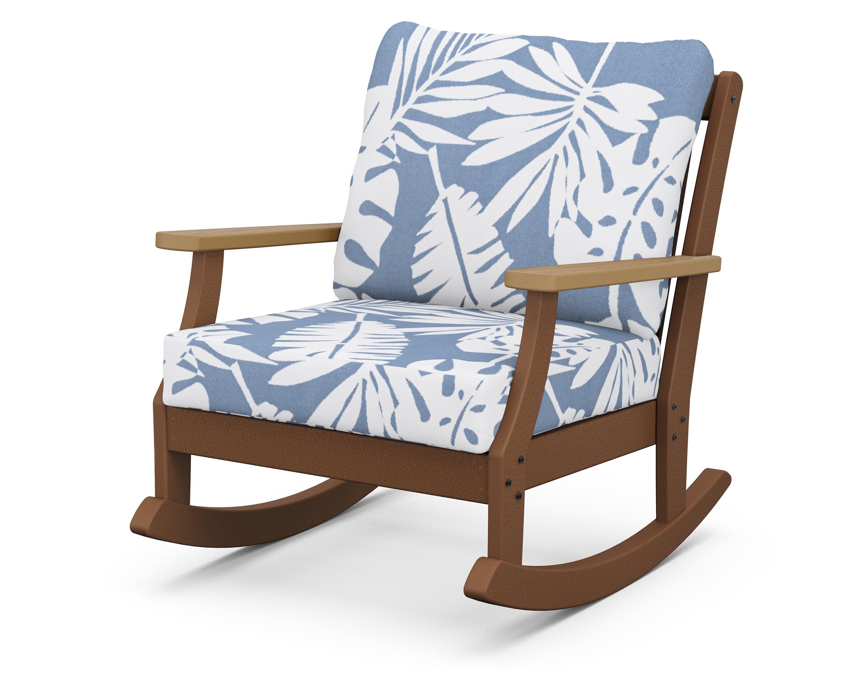 Braxton Deep Seating Rocking Chair in Teak / Natural / Leaf Sky Blue