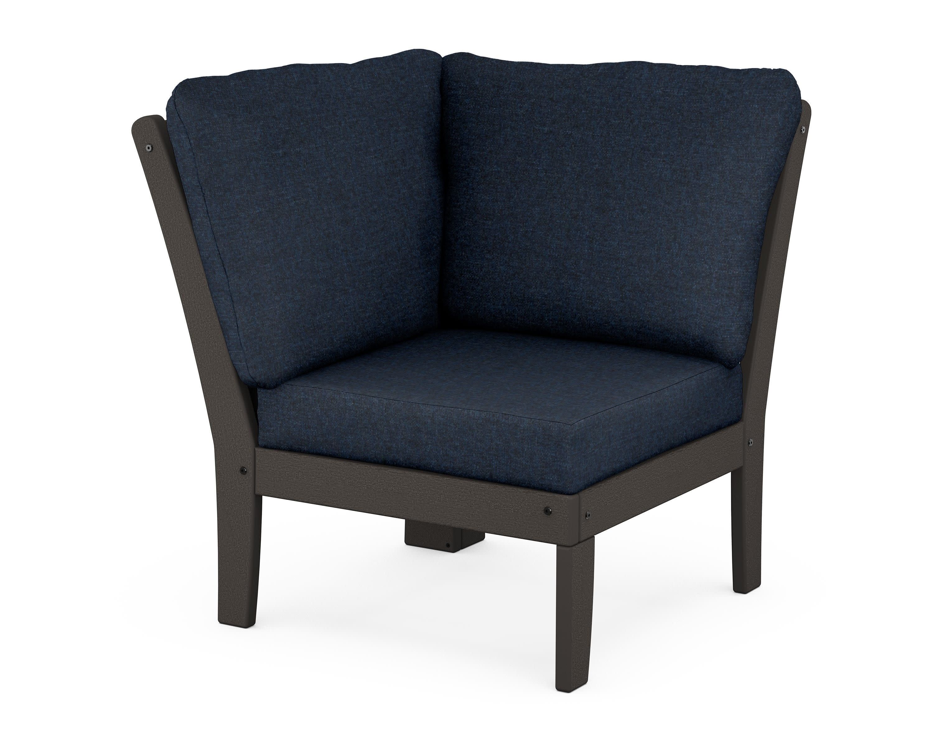 Braxton Modular Corner Chair in Vintage Coffee / Marine Indigo