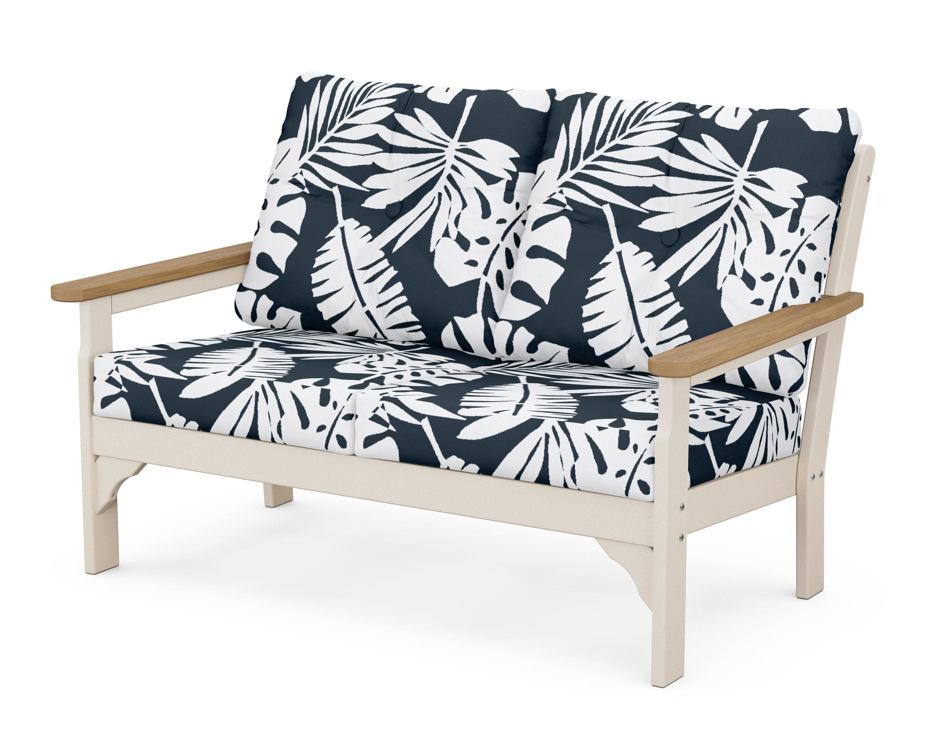 Vineyard Deep Seating Loveseat in Sand / Natural / Leaf Marine Indigo