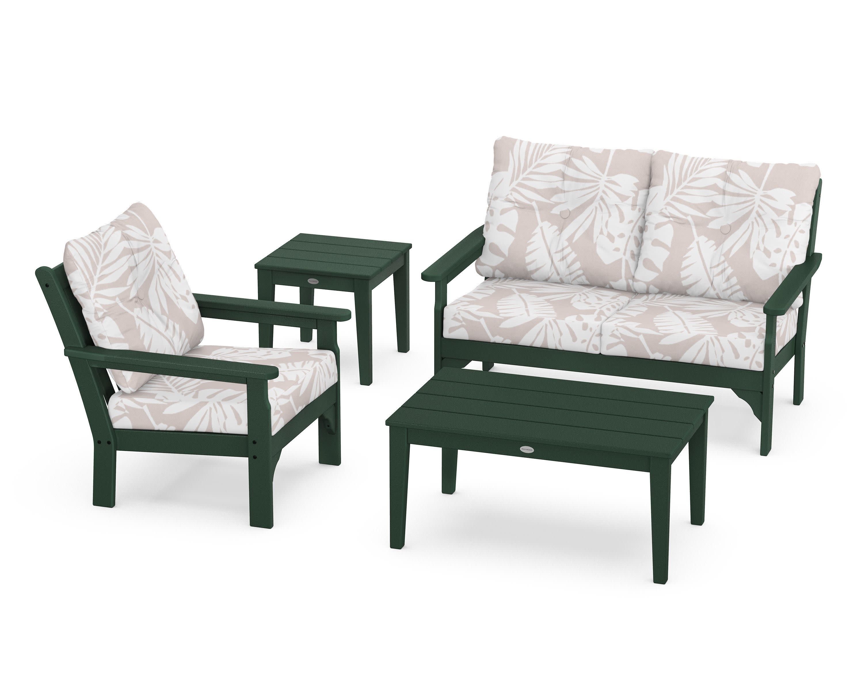 Vineyard 4-Piece Deep Seating Set in Green / Leaf Dune Burlap