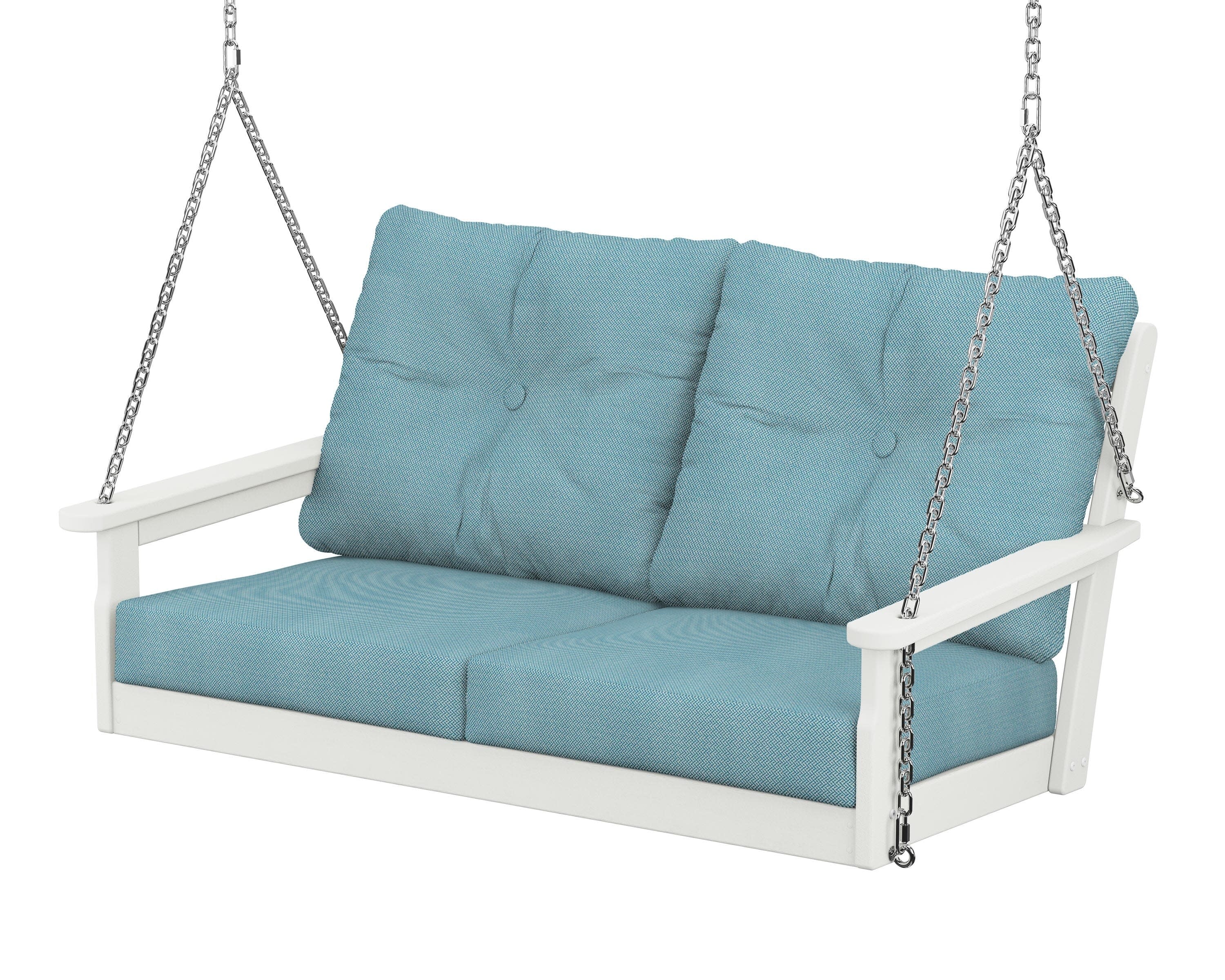 Vineyard Deep Seating Swing in Vintage White / Lattice Sky Blue