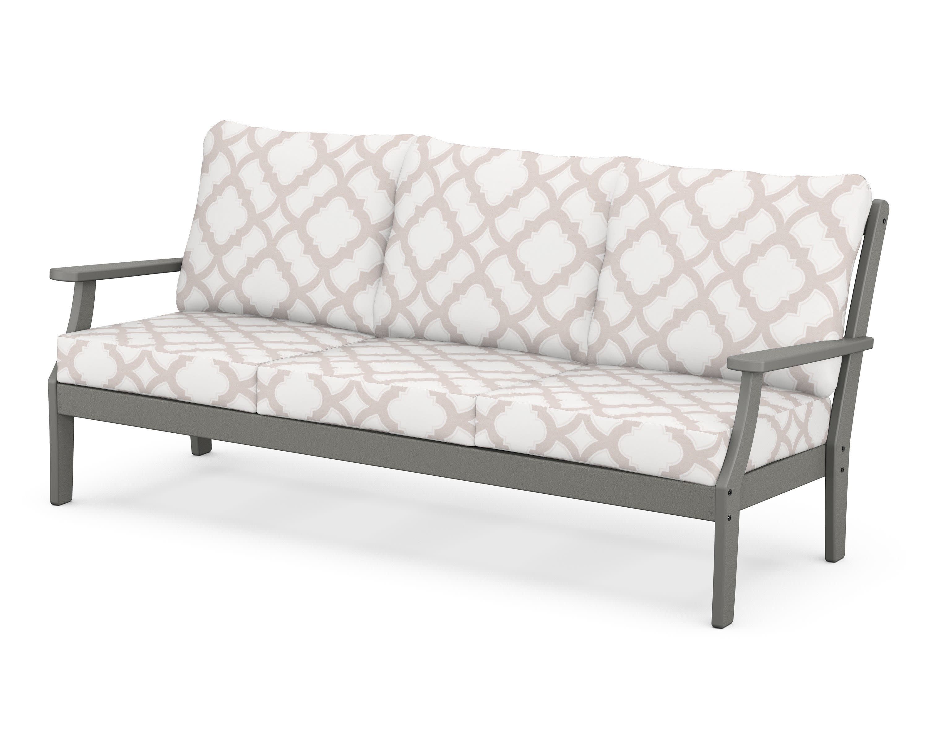 Braxton Deep Seating Sofa in Slate Grey / Trellis Dune Burlap