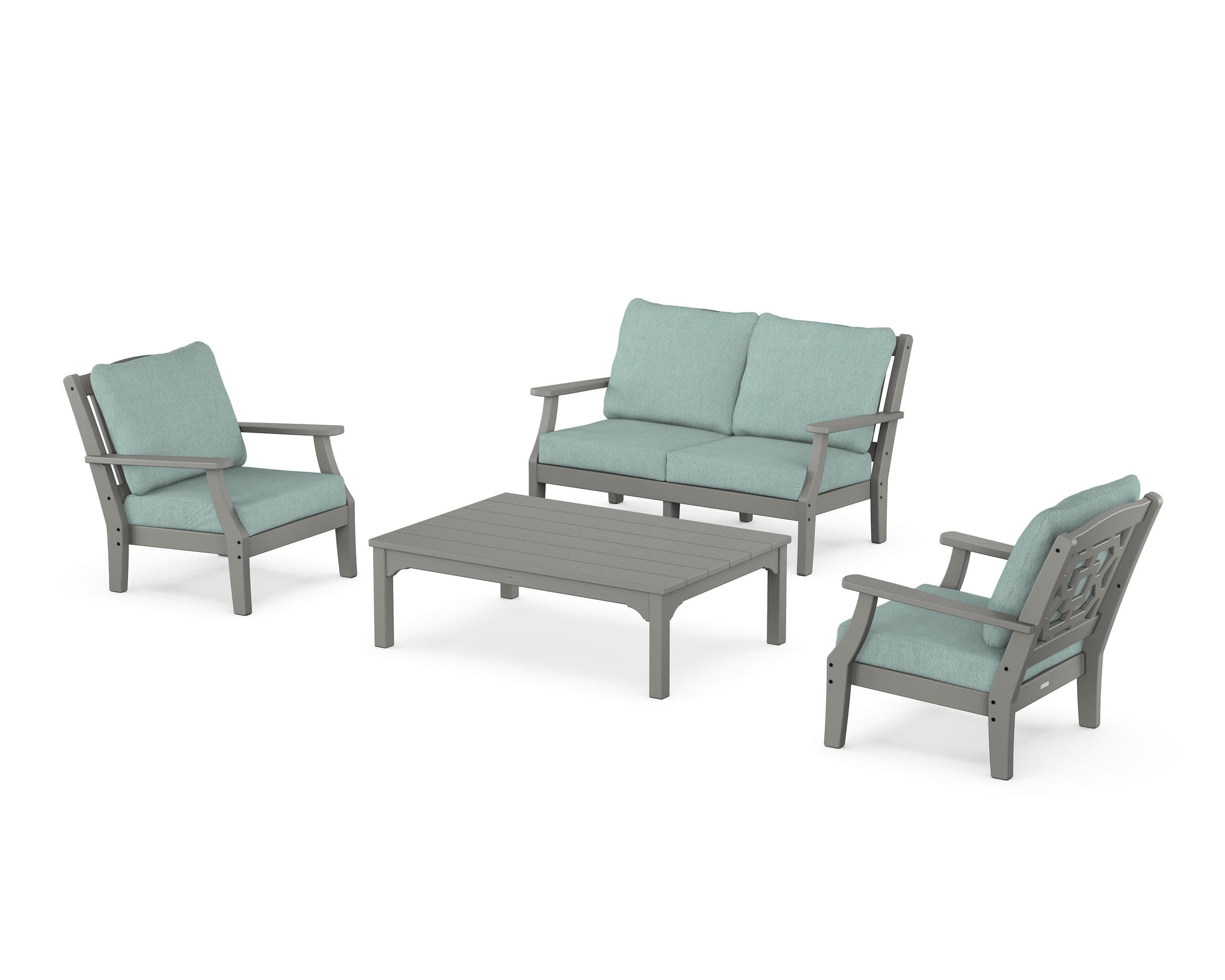 Chinoiserie 4-Piece Deep Seating Set with Loveseat in Slate Grey / Glacier Spa