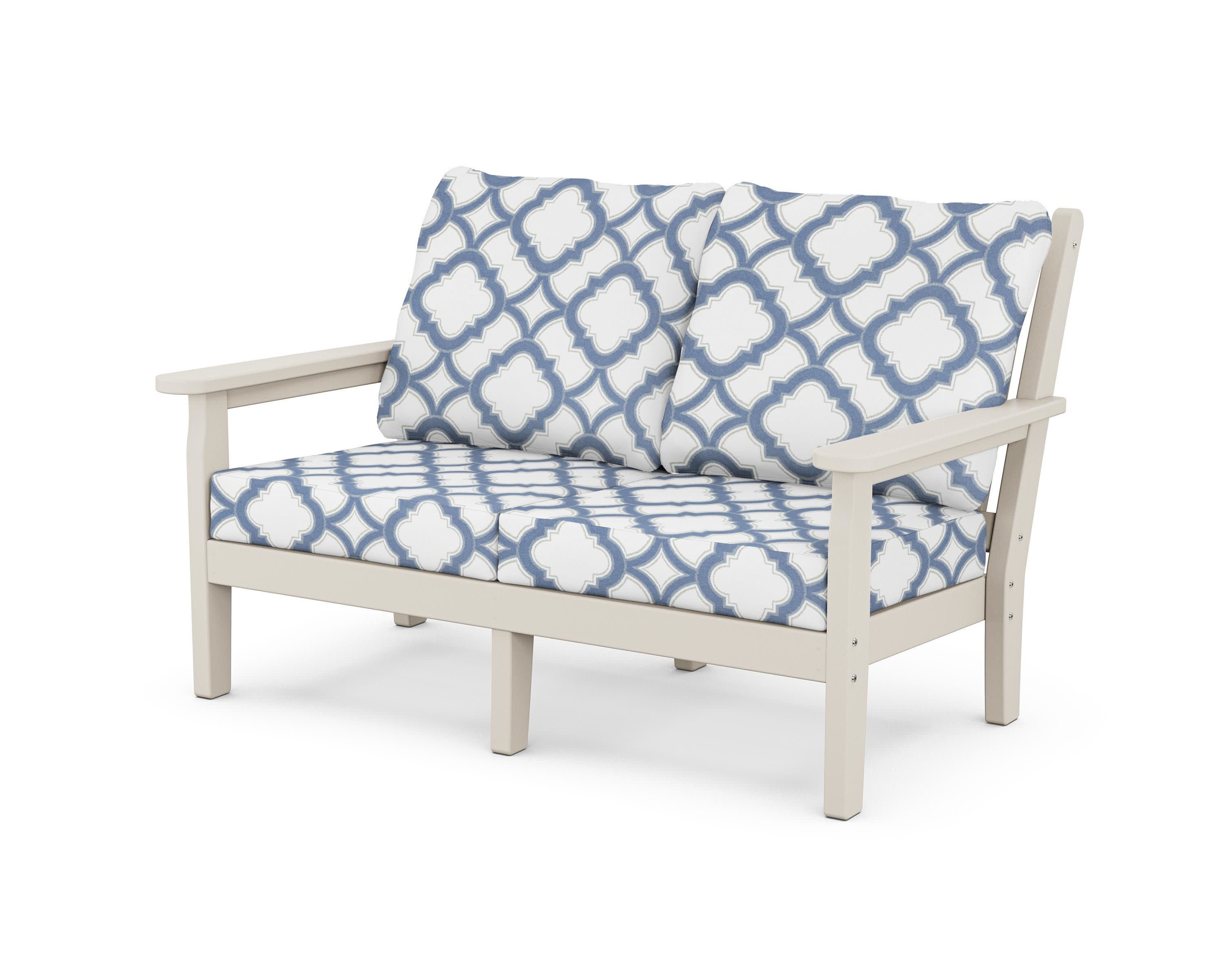 Chippendale Deep Seating Loveseat in Sand / Trellis Sky Blue