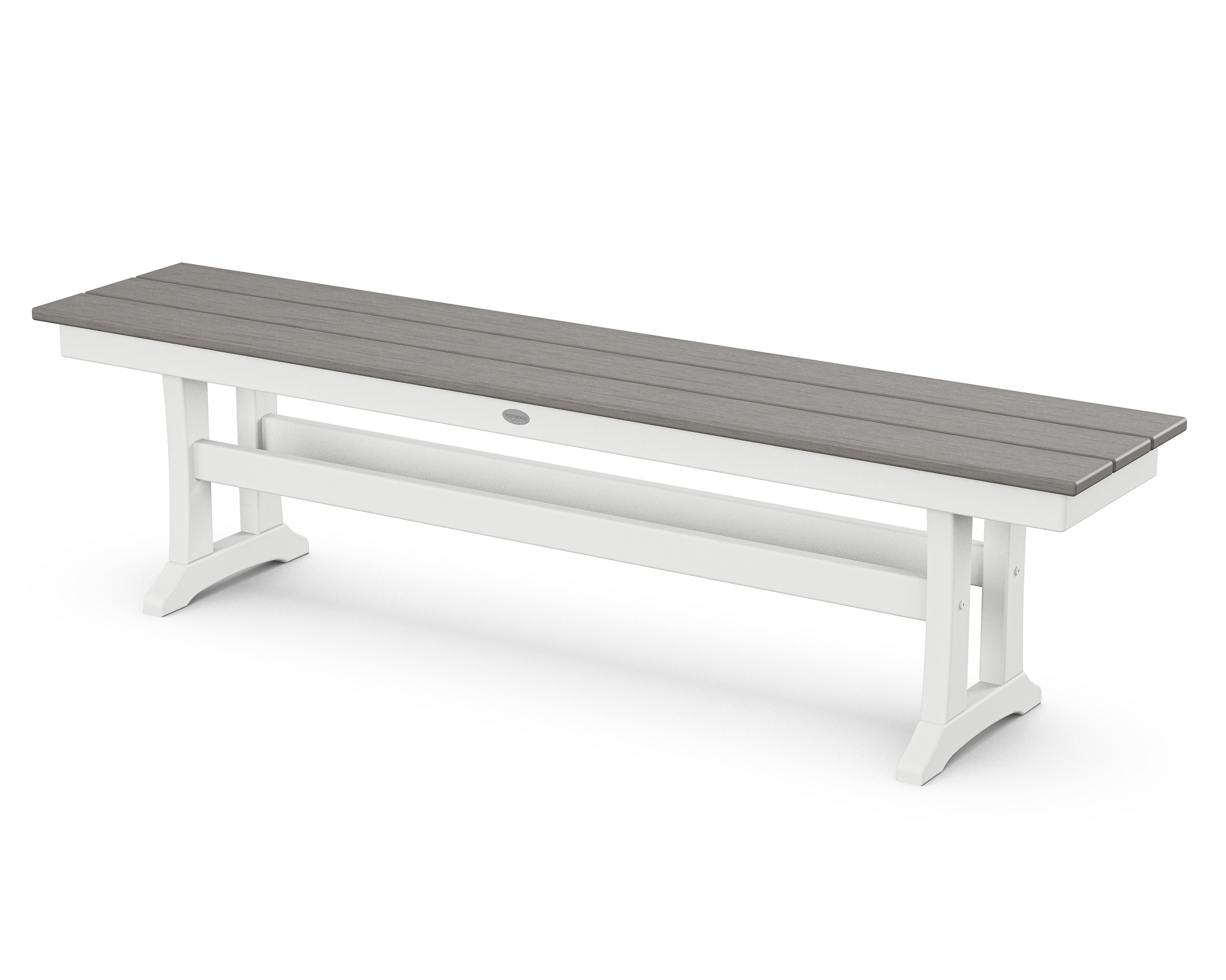 Farmhouse Trestle 65" Bench in White / Driftwood