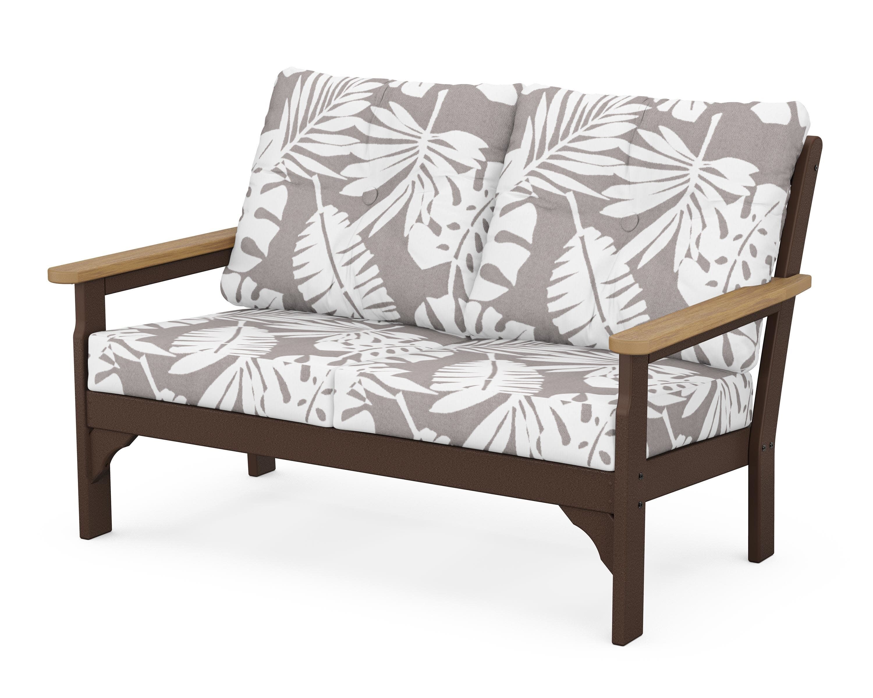 Vineyard Deep Seating Loveseat in Mahogany / Natural / Leaf Grey Mist