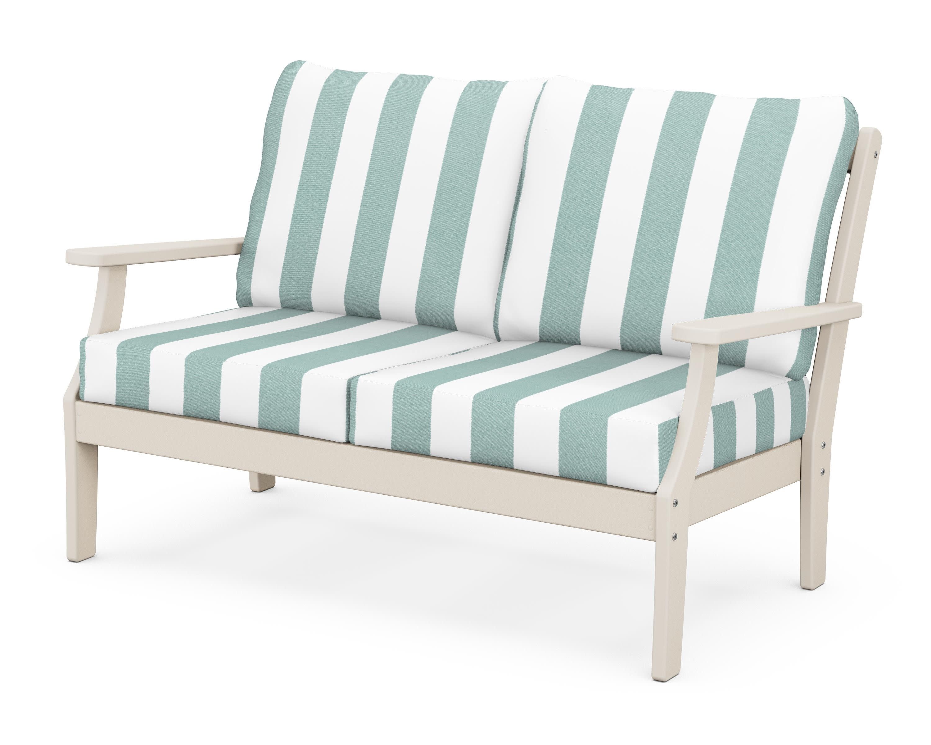 Braxton Deep Seating Loveseat in Sand / Cabana Stripe Glacier Spa