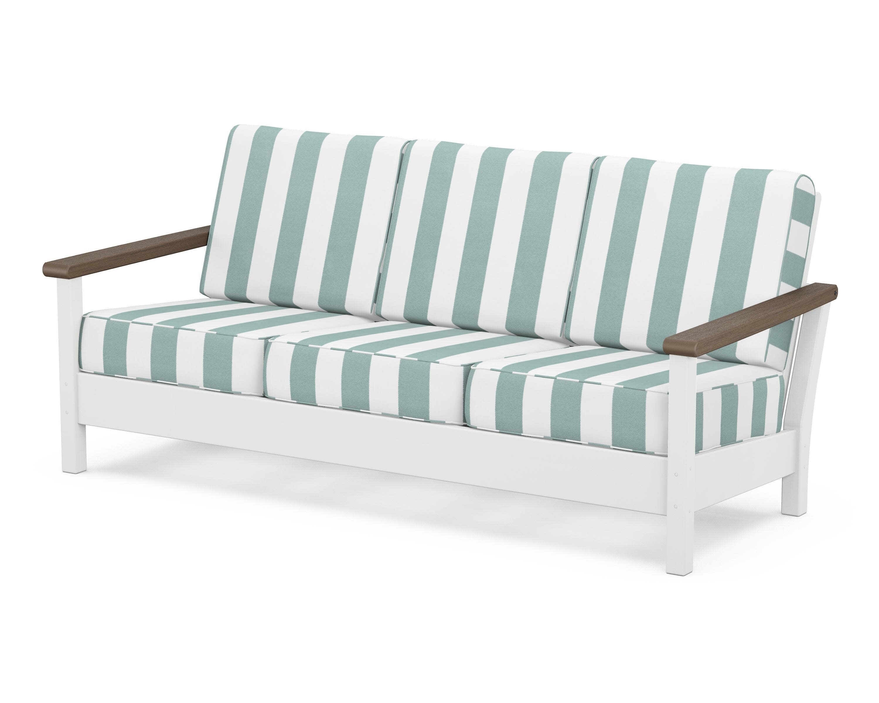 Harbour Deep Seating Sofa in White / Kona / Cabana Stripe Glacier Spa