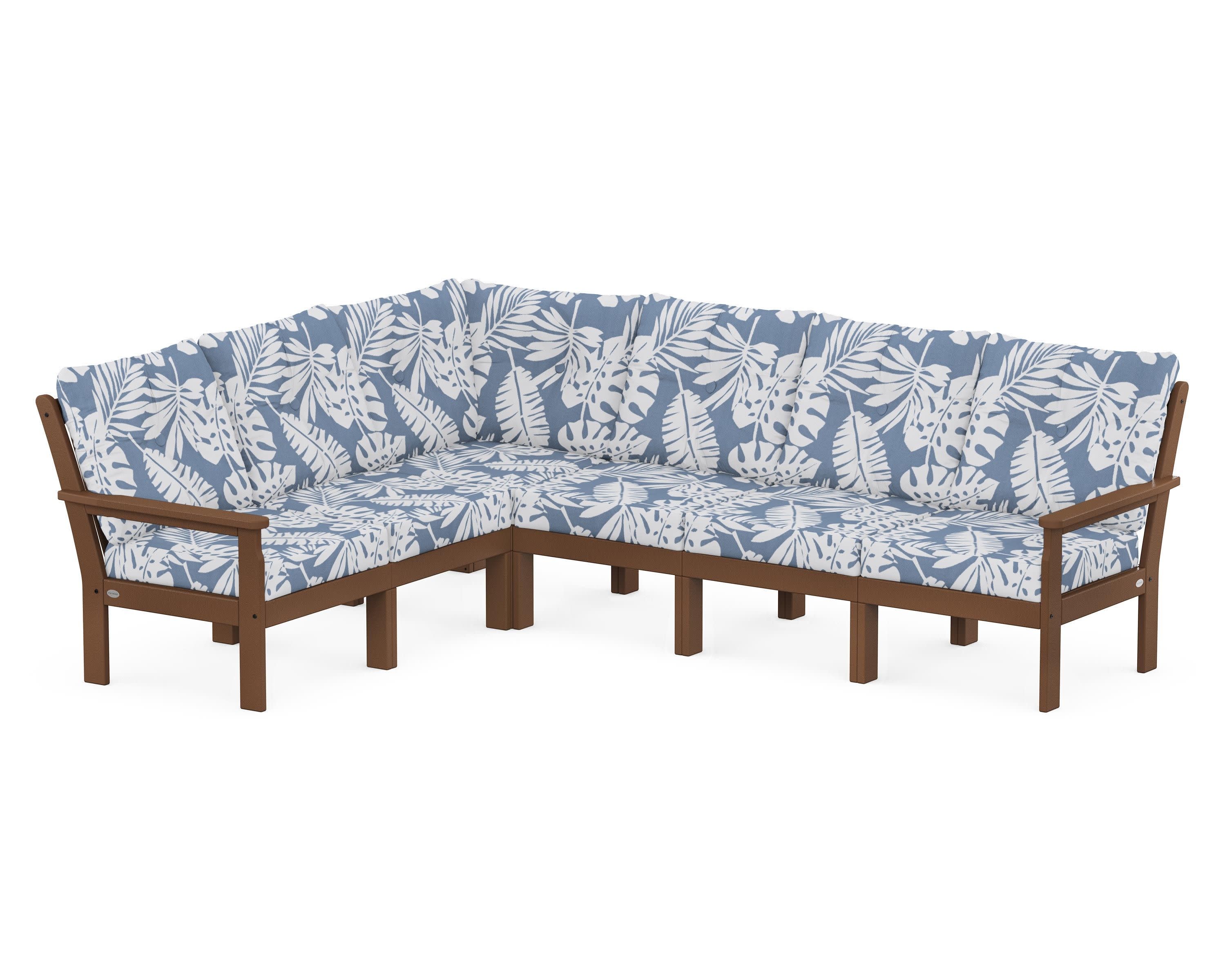 Vineyard 6-Piece Sectional in Teak / Leaf Sky Blue