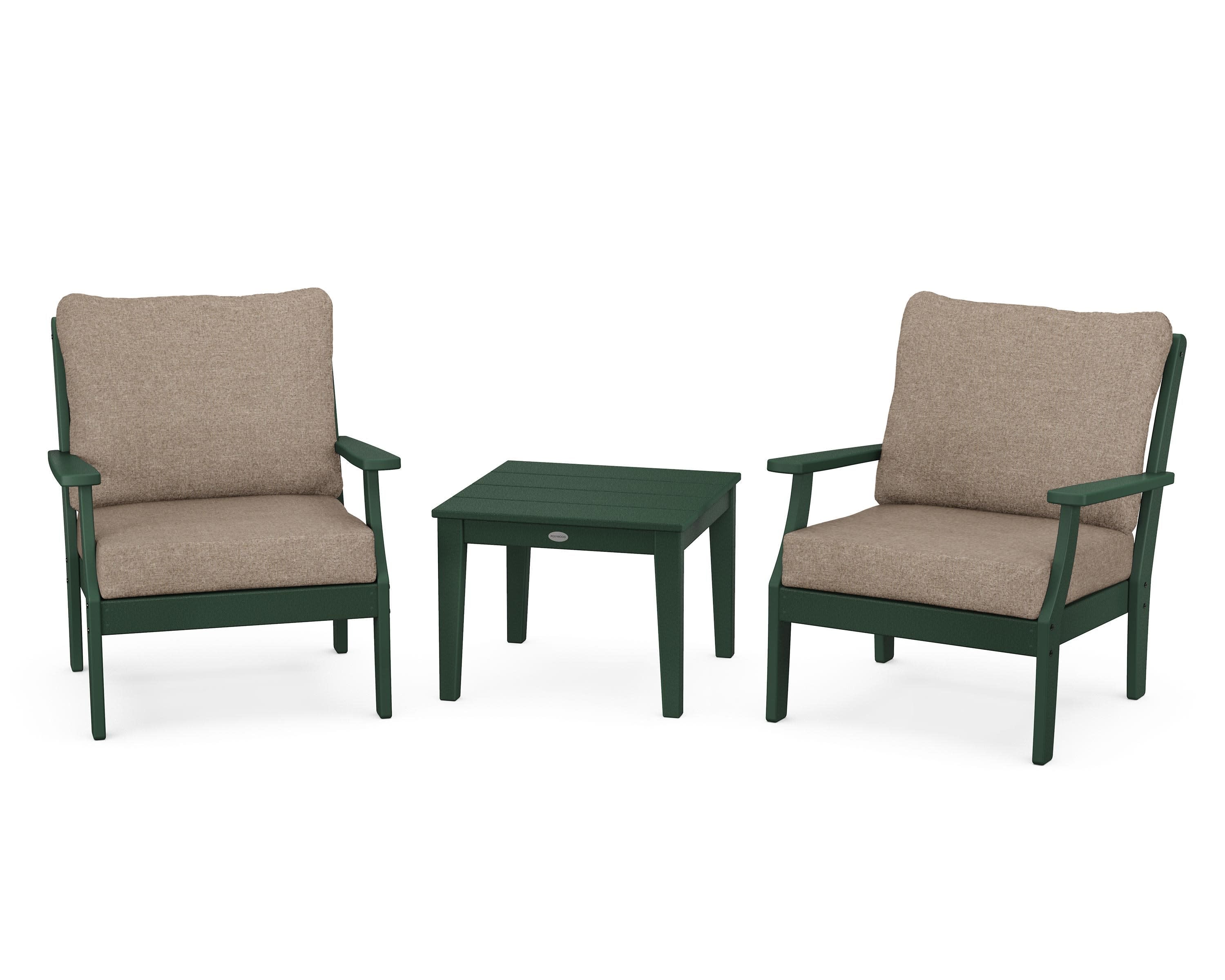 Braxton 3-Piece Deep Seating Set in Green / Spiced Burlap