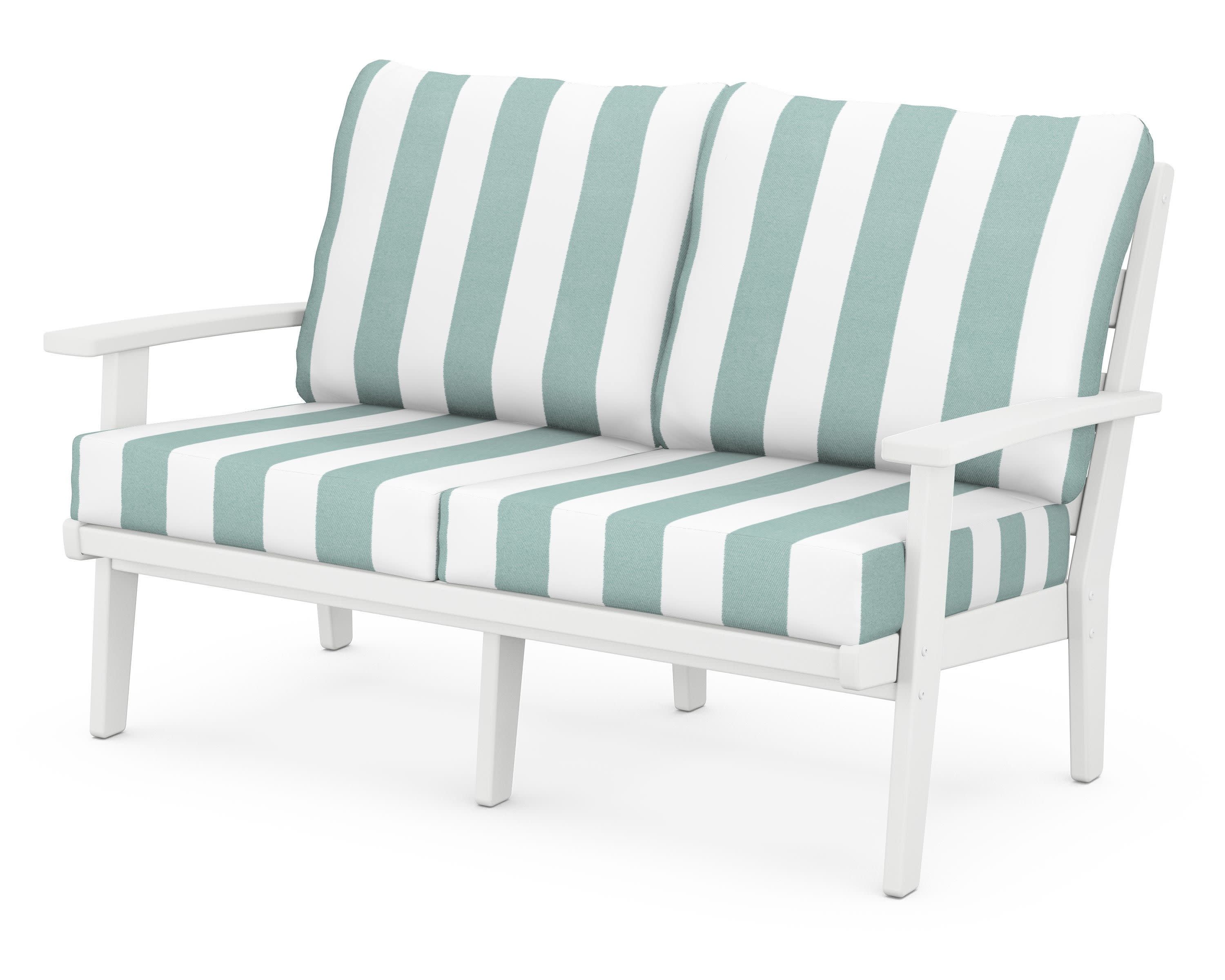 Grant Park Deep Seating Loveseat in White / Cabana Stripe Glacier Spa