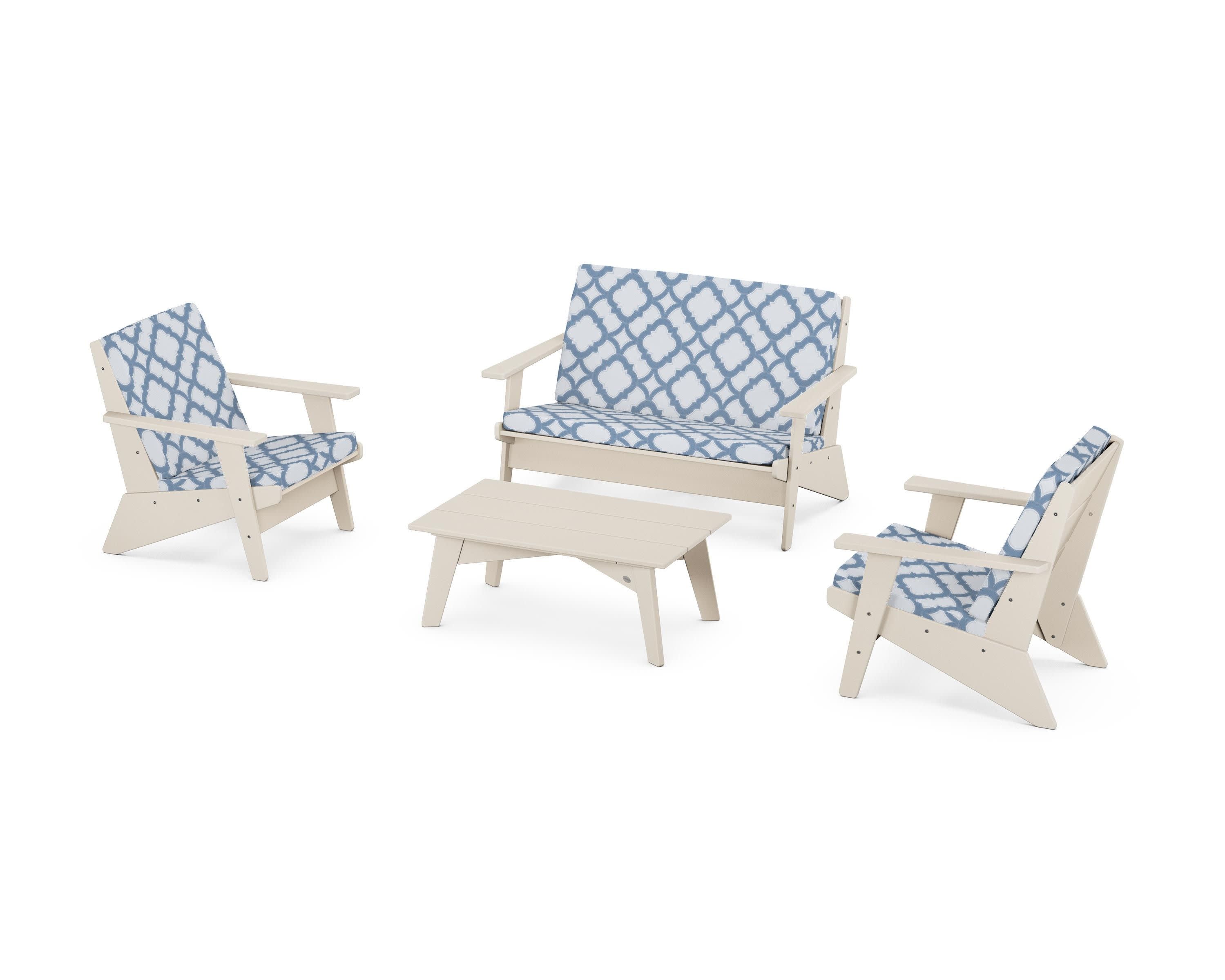 Riviera Modern Lounge 4-Piece Set in Sand / Trellis Sky Blue