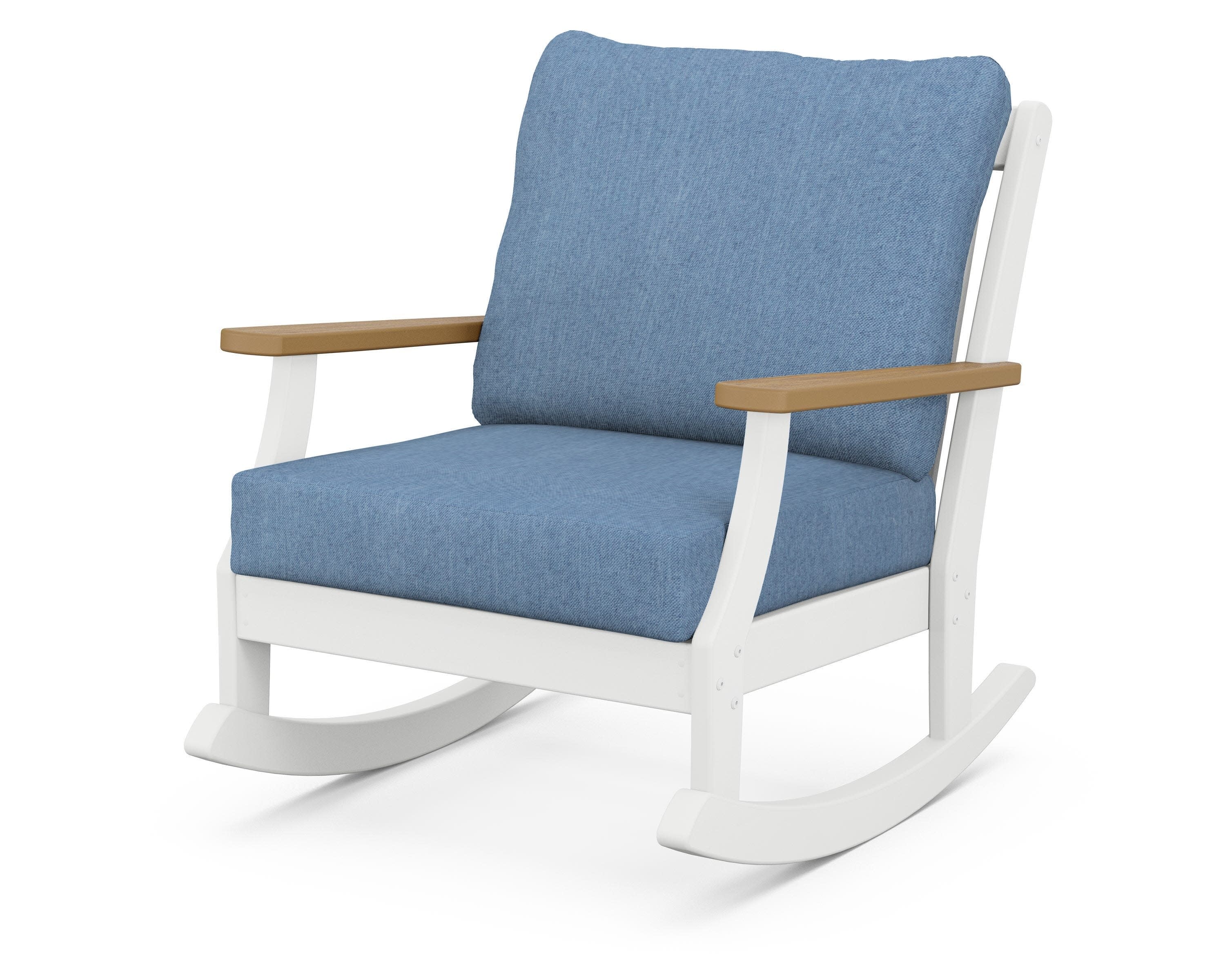 Braxton Deep Seating Rocking Chair in White / Natural / Sky Blue