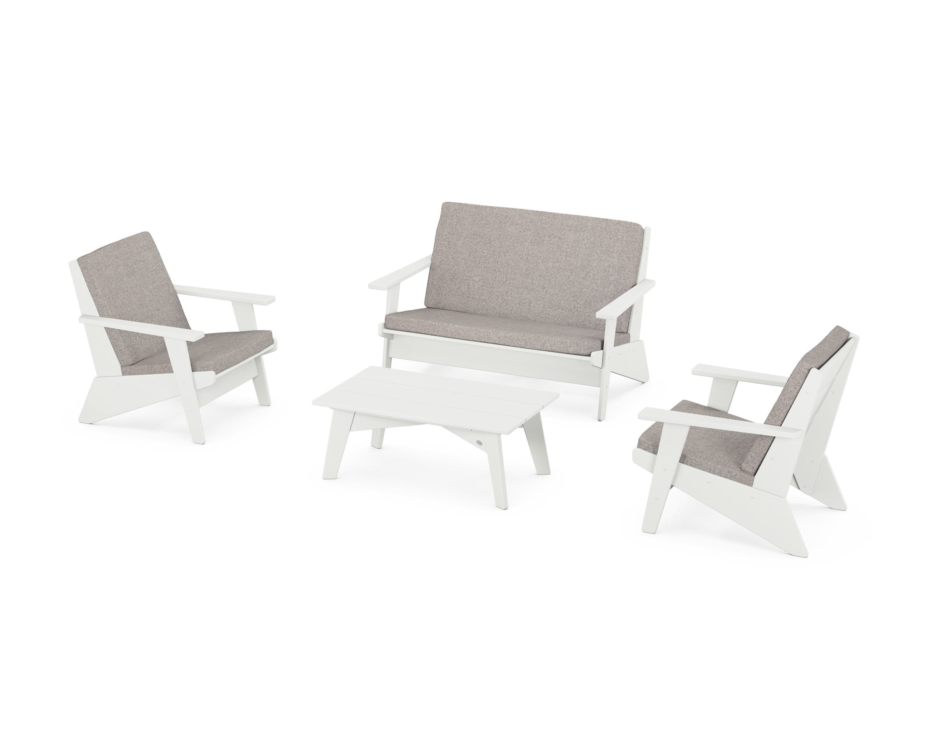 Riviera Modern Lounge 4-Piece Set in Vintage White / Weathered Tweed