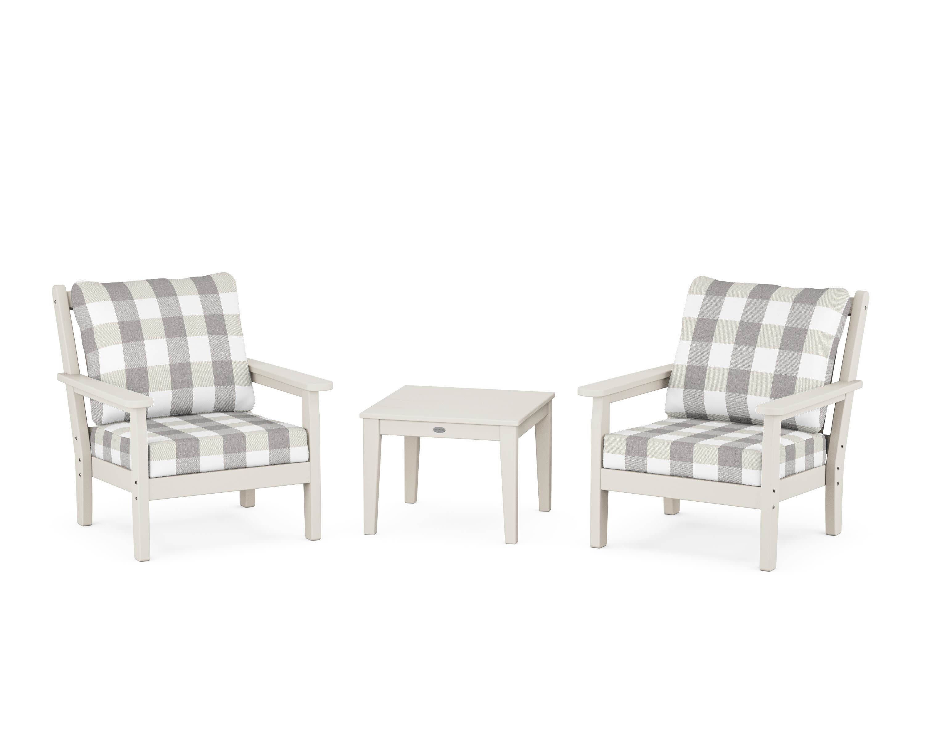 Chippendale 3-Piece Deep Seating Set in Sand / Buffalo Plaid Grey Mist