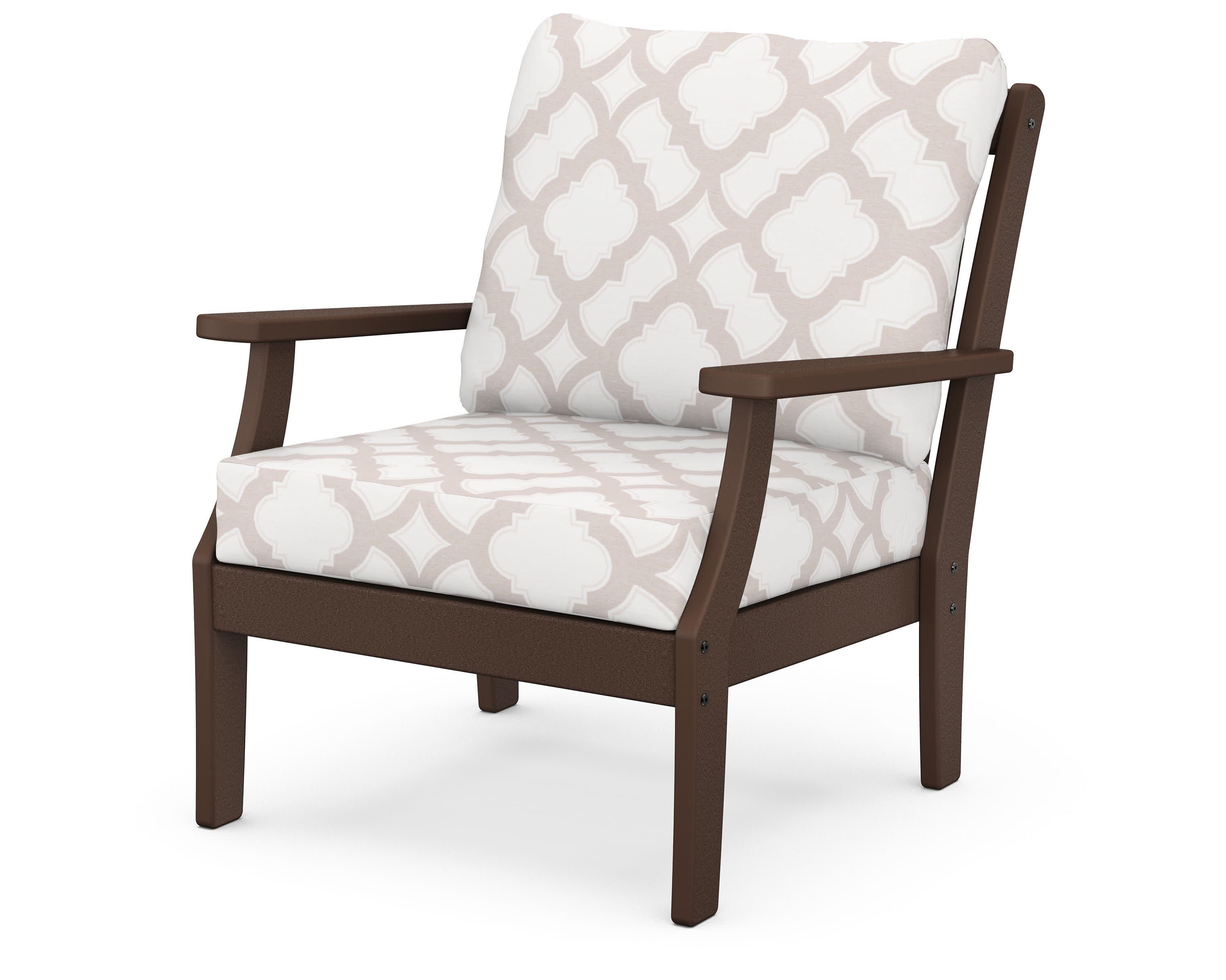 Braxton Deep Seating Chair in Mahogany / Trellis Dune Burlap