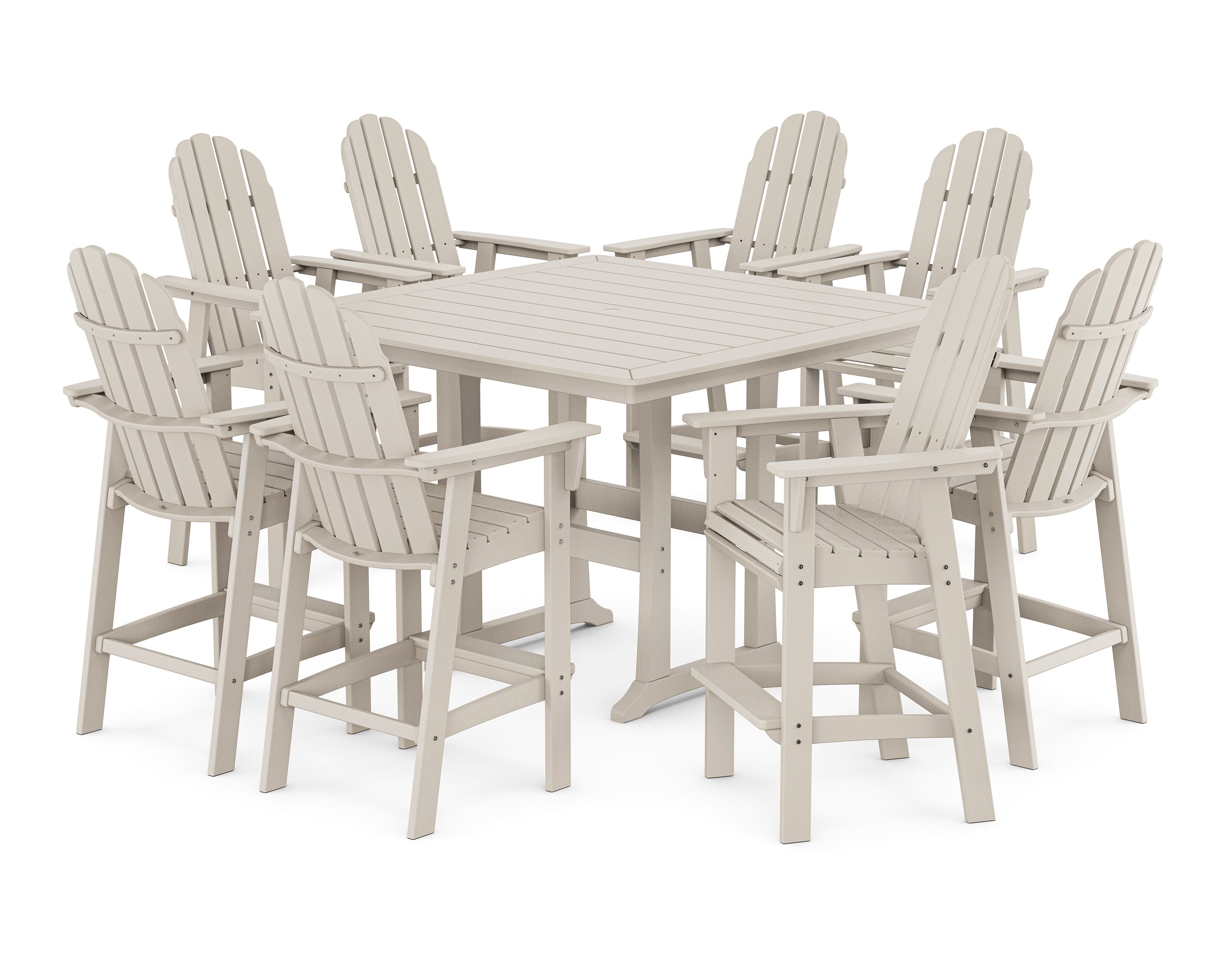 Vineyard Curveback Adirondack 9-Piece Trestle Bar Set in Sand