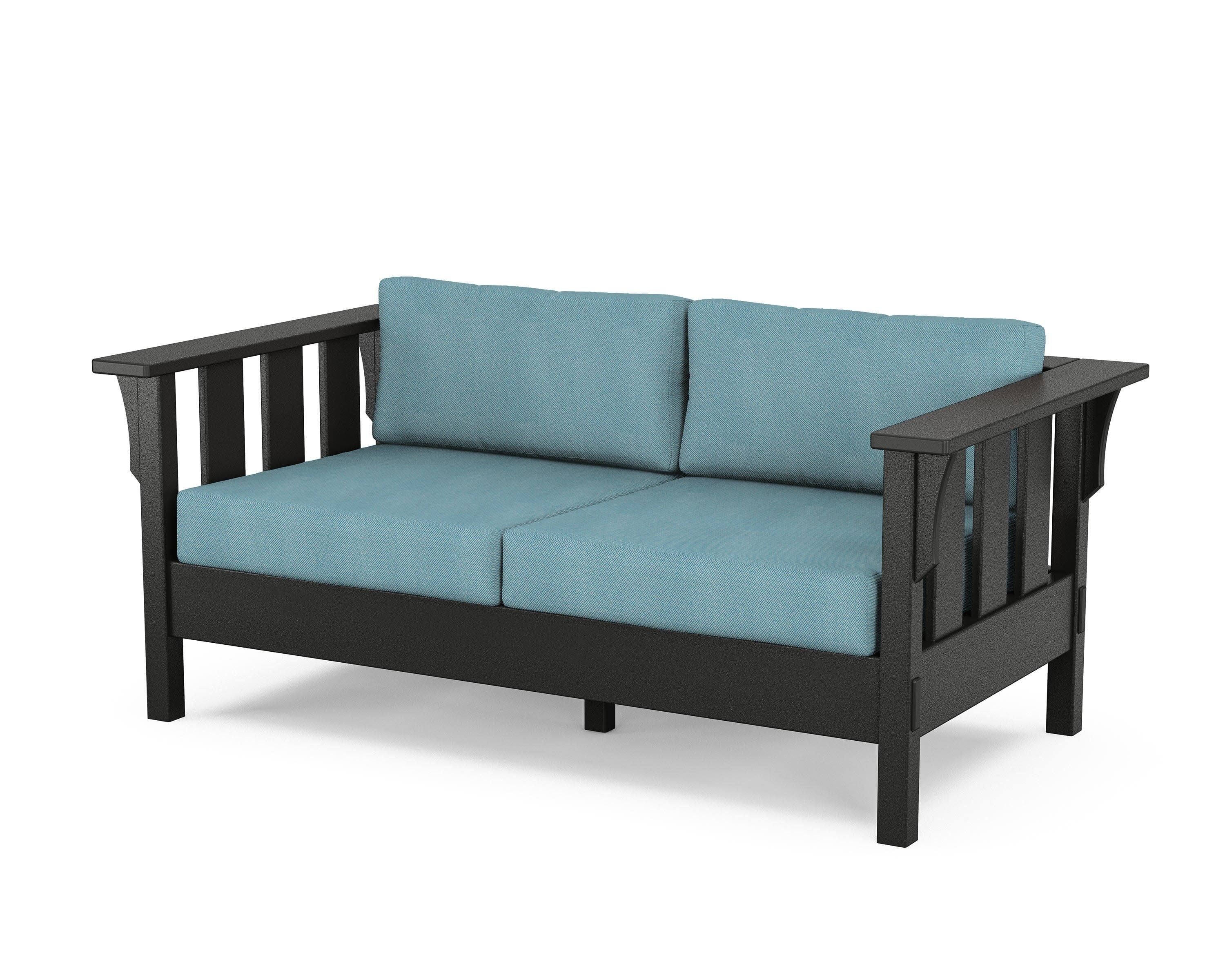Acadia Deep Seating Loveseat in Black / Lattice Sky Blue