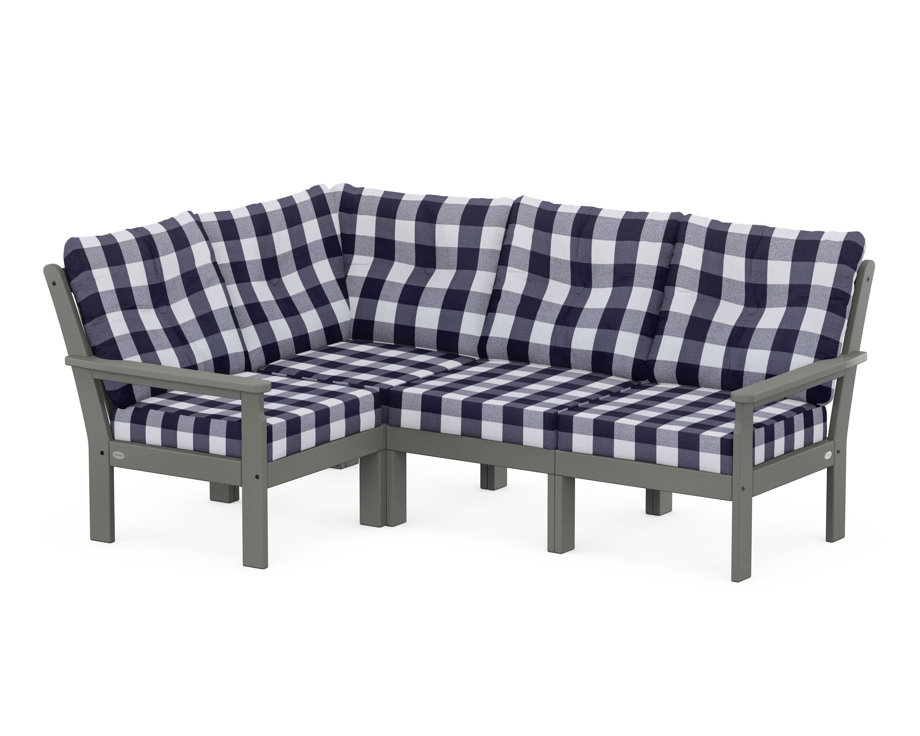 Vineyard 4-Piece Sectional in Slate Grey / Buffalo Plaid Navy