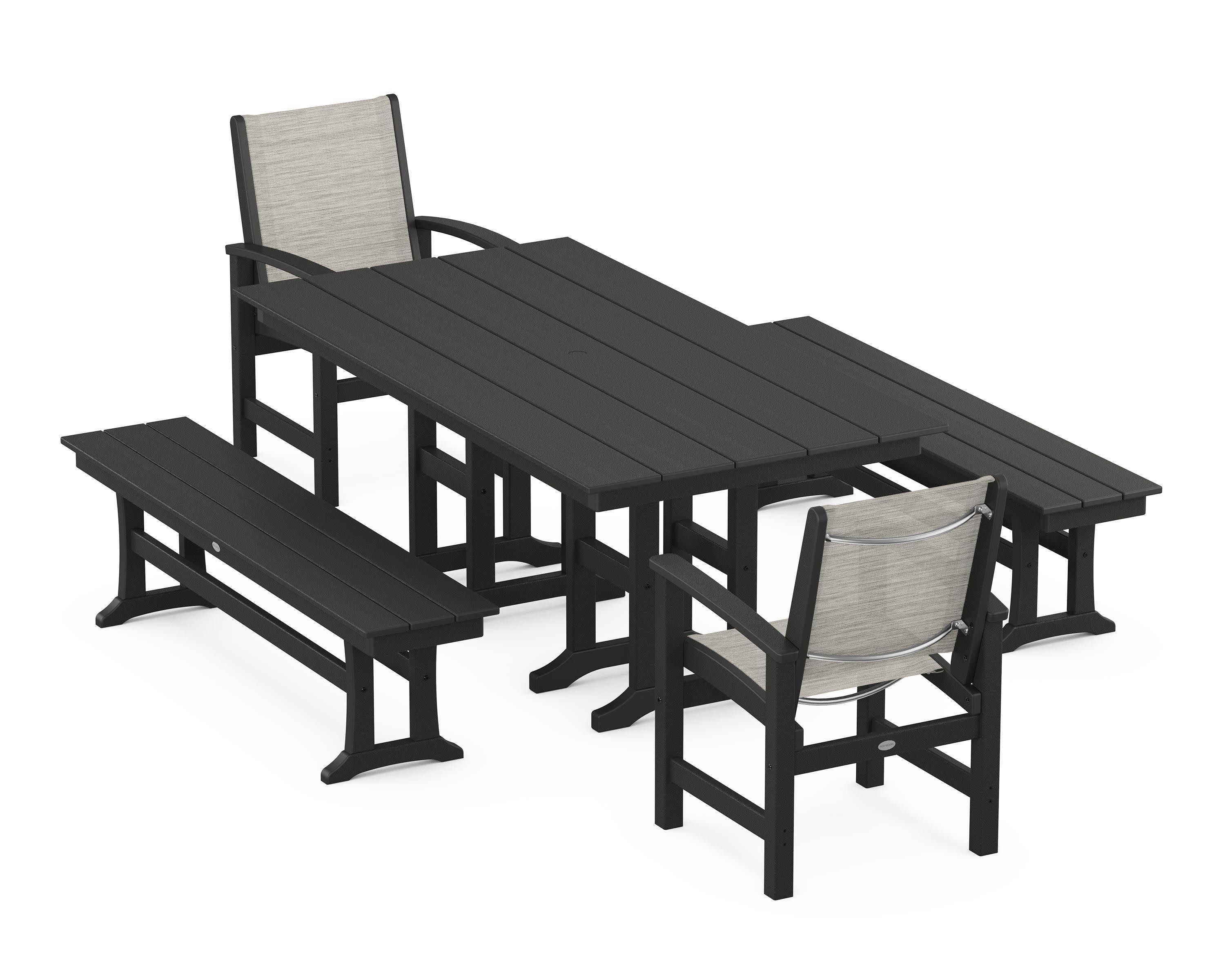 Coastal 5-Piece Farmhouse Dining Set in Black / Birch Sling