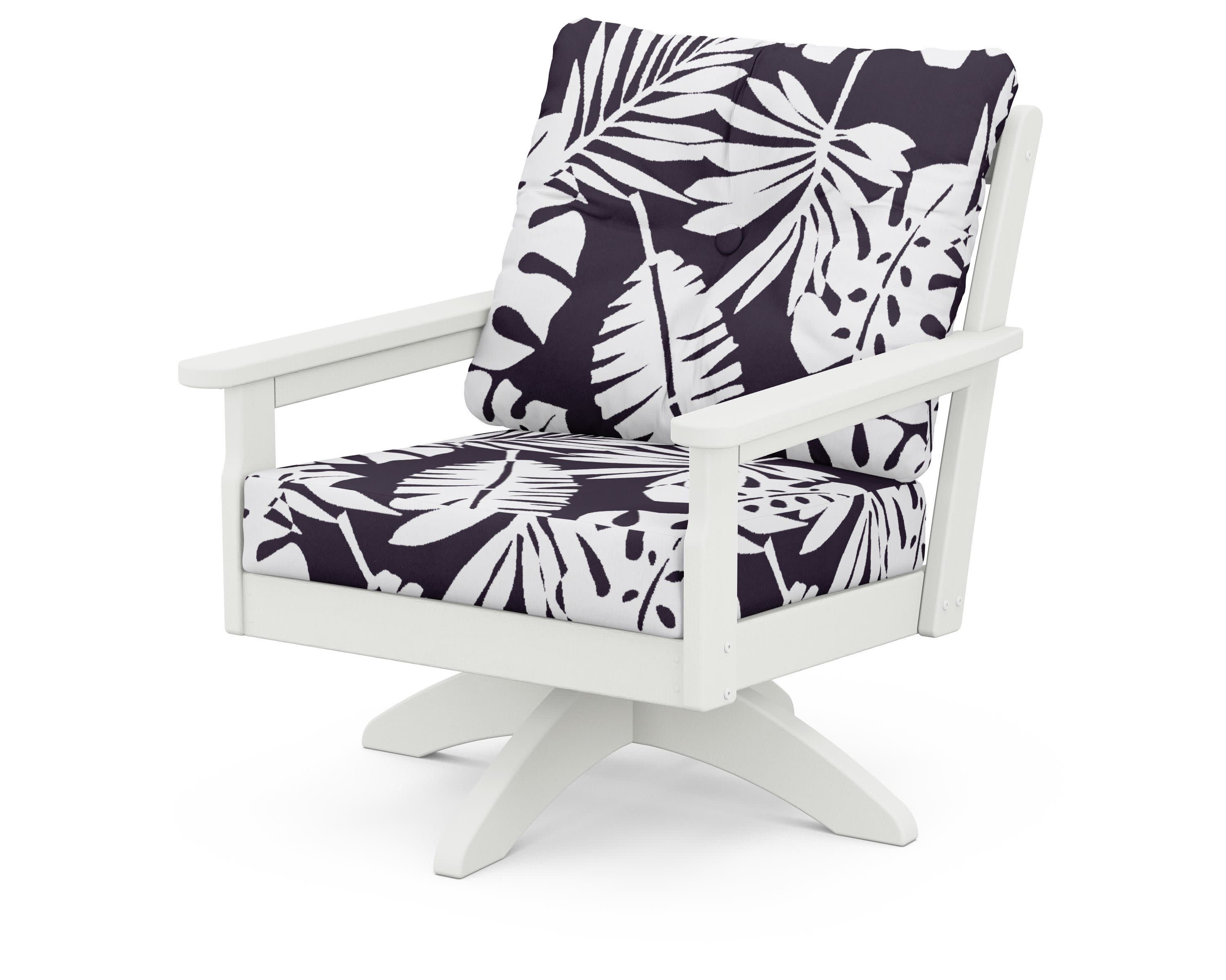 Vineyard Deep Seating Swivel Chair in Vintage White / Leaf Navy