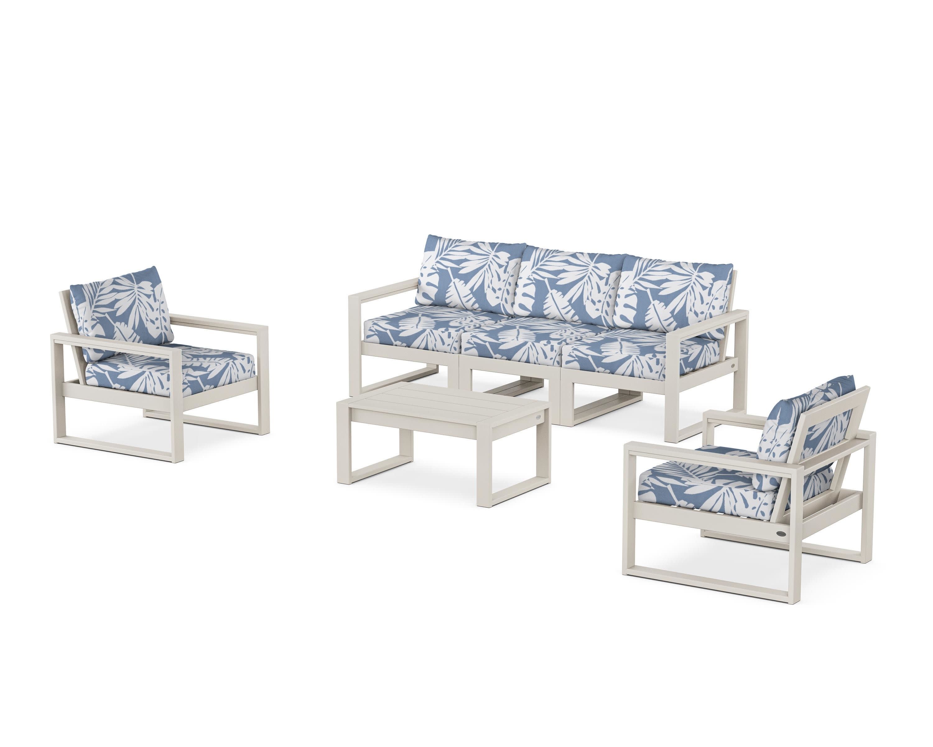 EDGE Sectional 4-Piece Deep Seating Set with Sofa in Sand / Leaf Sky Blue