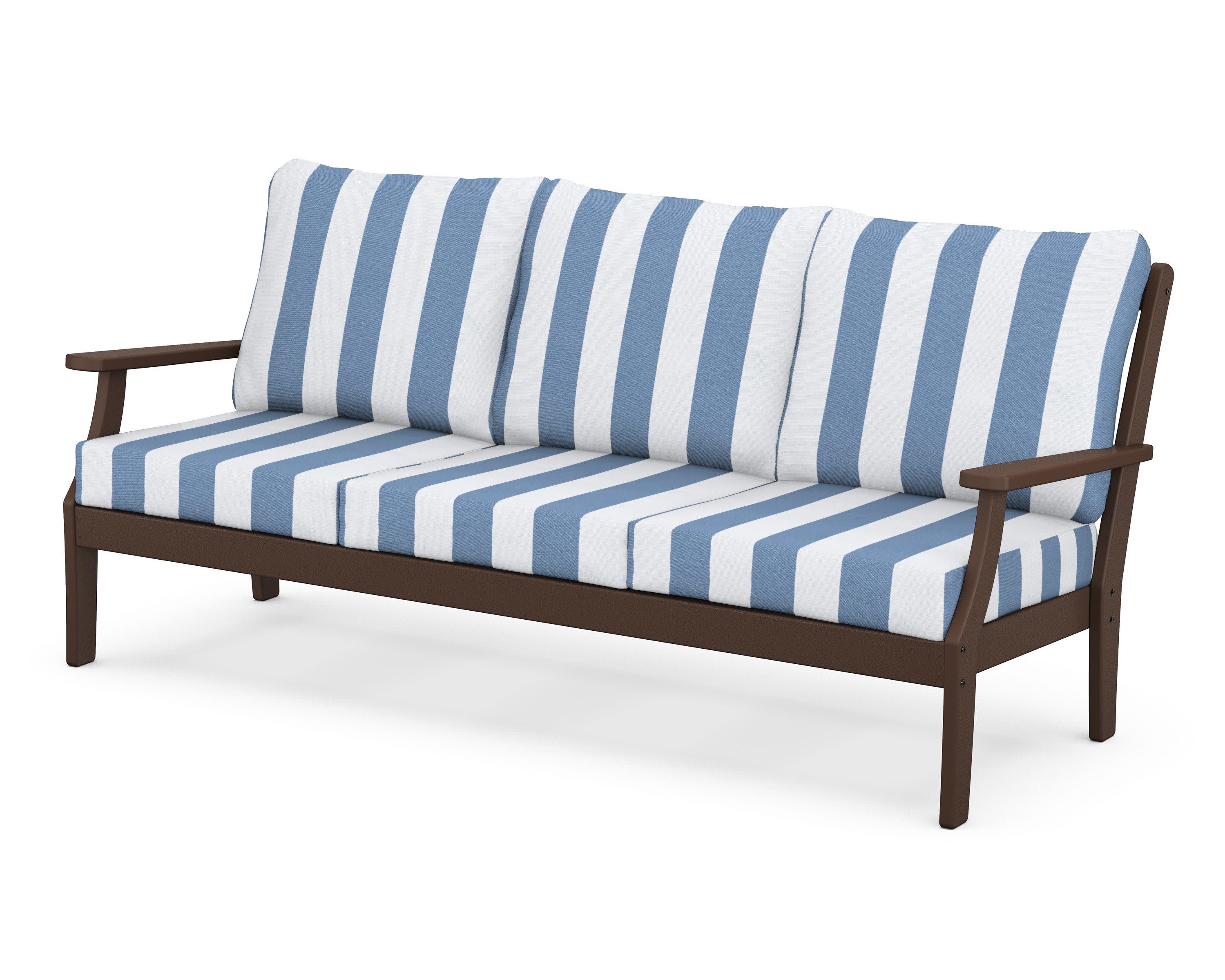 Braxton Deep Seating Sofa in Mahogany / Cabana Stripe Sky Blue