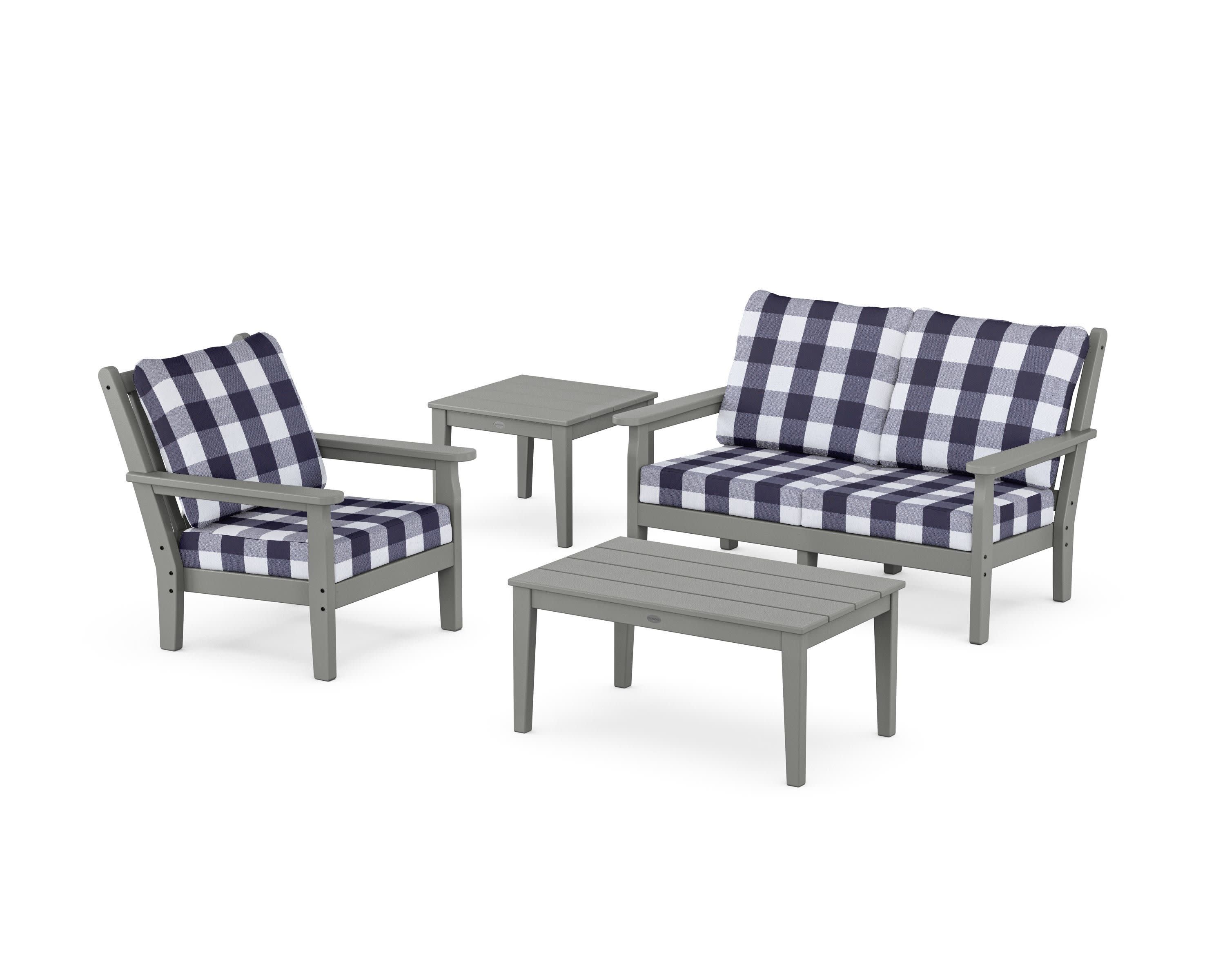 Chippendale 4-Piece Deep Seating Set in Slate Grey / Buffalo Plaid Navy