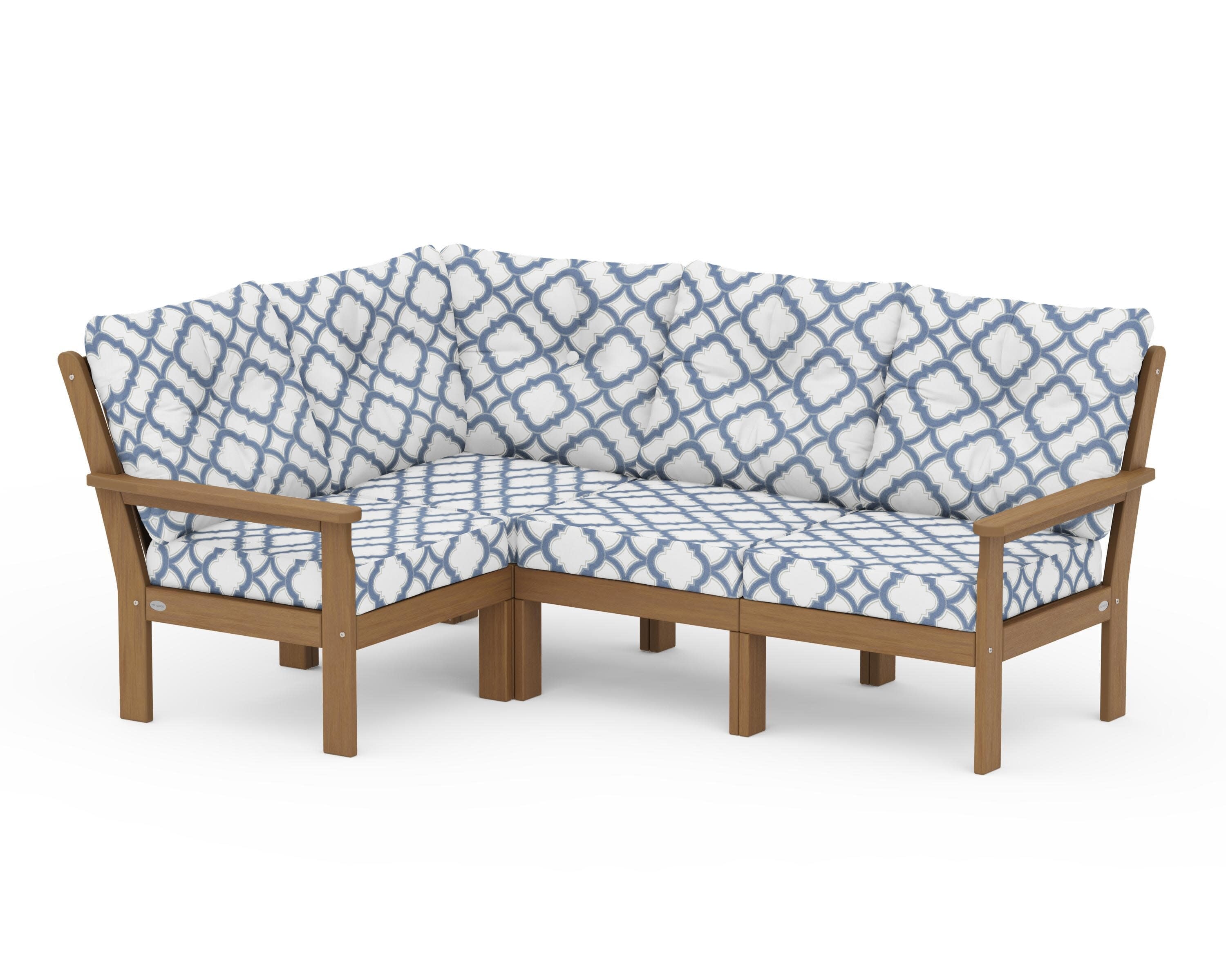 Vineyard 4-Piece Sectional in Natural / Trellis Sky Blue