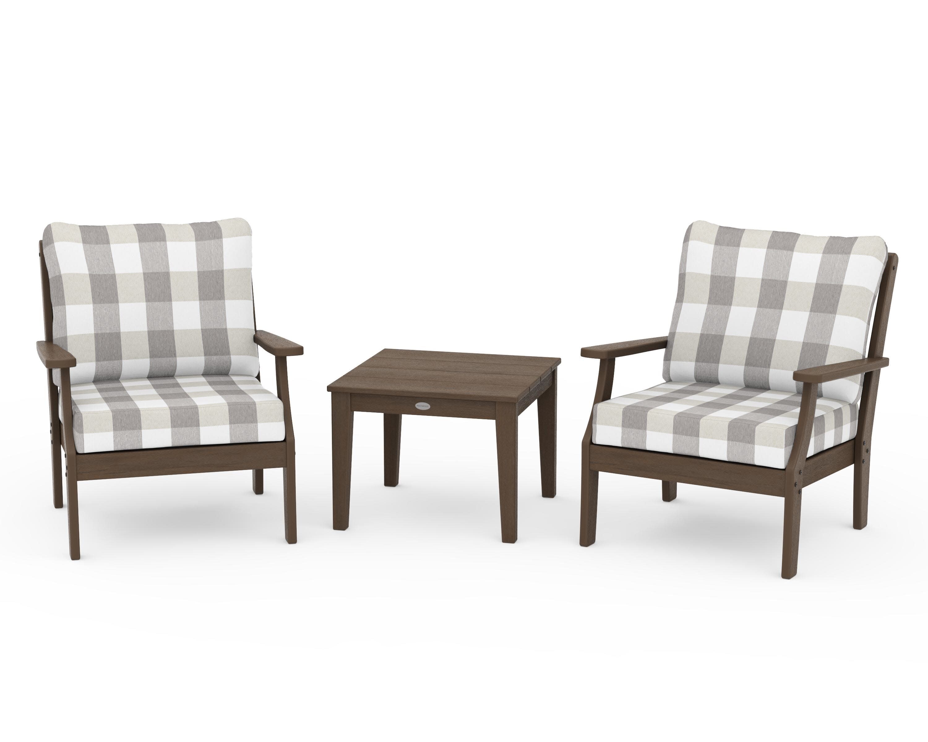 Braxton 3-Piece Deep Seating Set in Kona / Buffalo Plaid Grey Mist