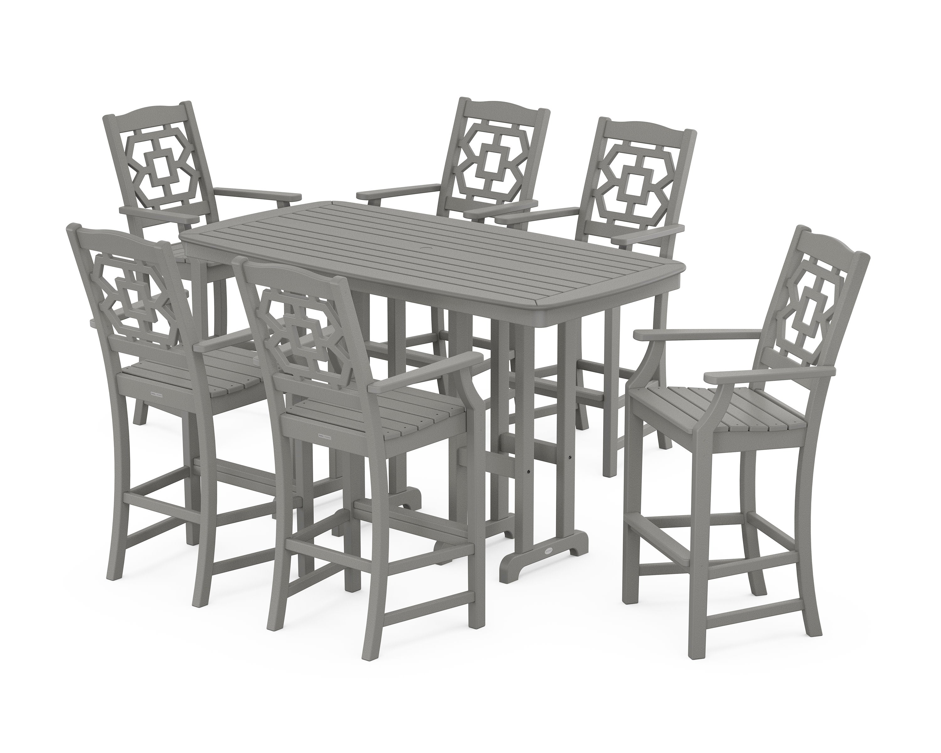 Chinoiserie Arm Chair 7-Piece Bar Set in Slate Grey