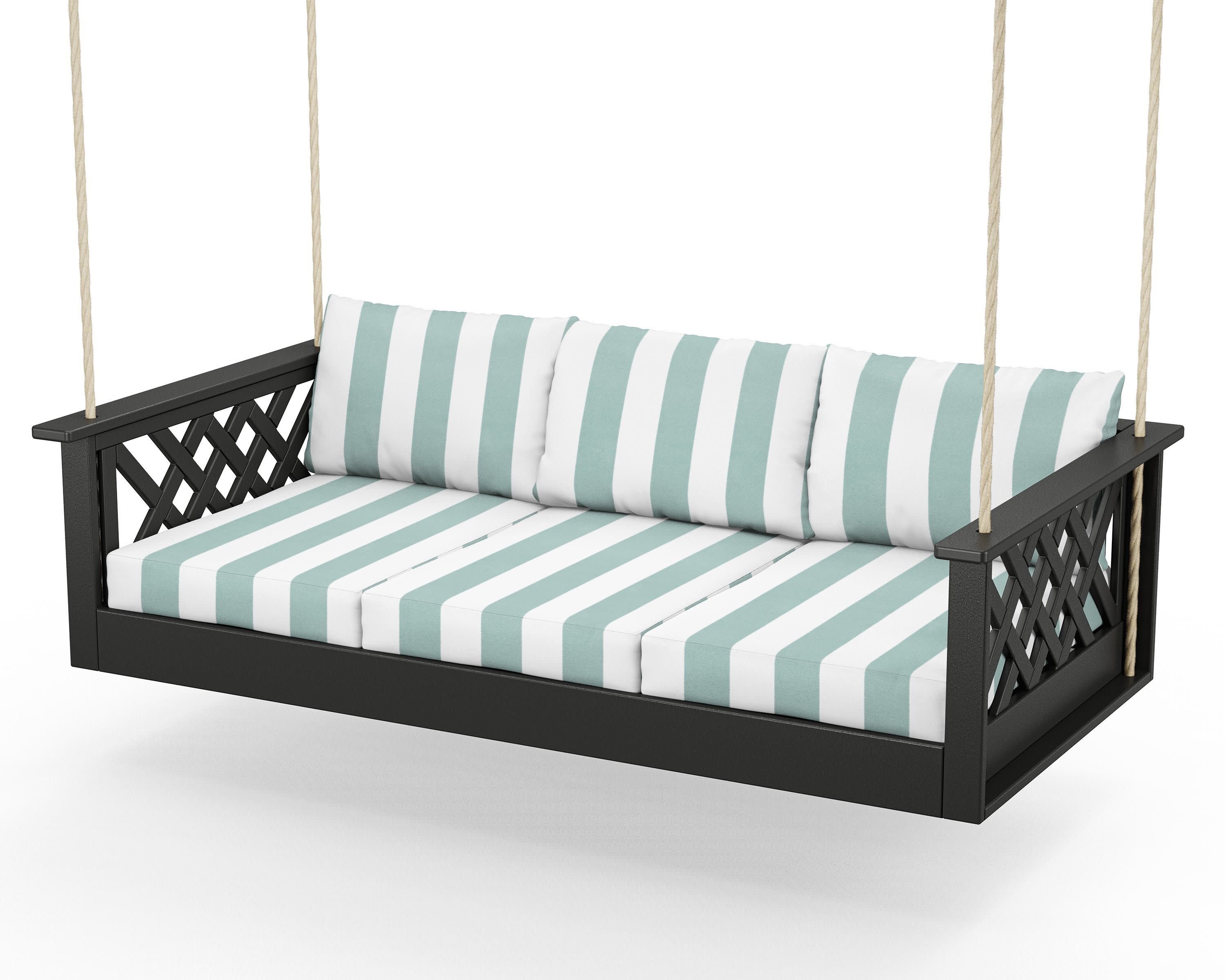 Wovendale Daybed Swing in Black / Cabana Stripe Glacier Spa