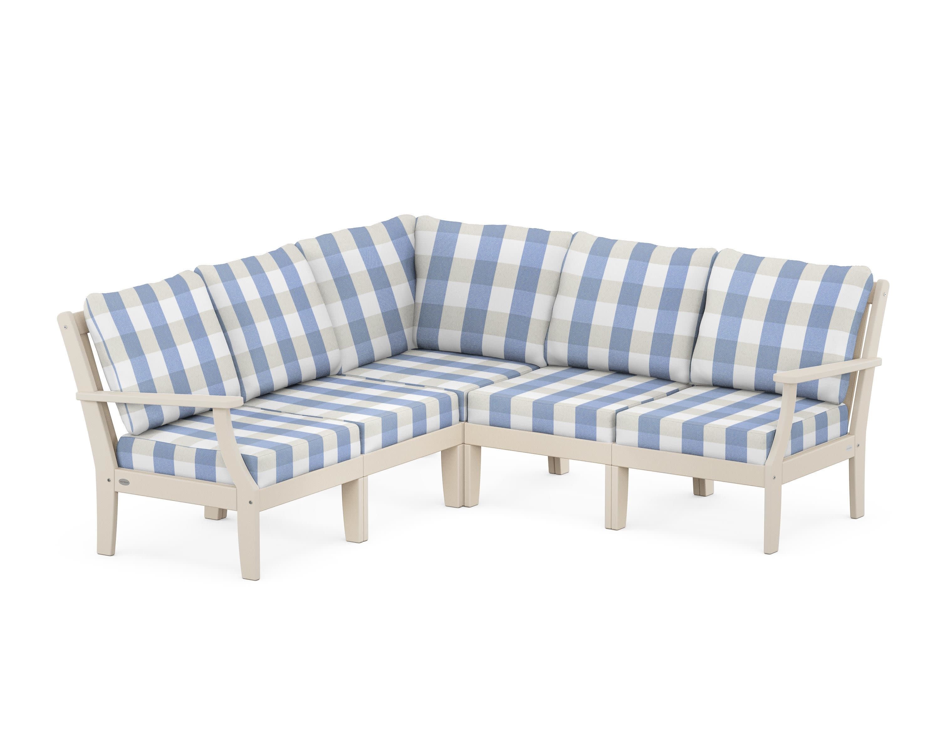 Braxton Modular 5-Piece Deep Seating Set in Sand / Buffalo Plaid Sky Blue