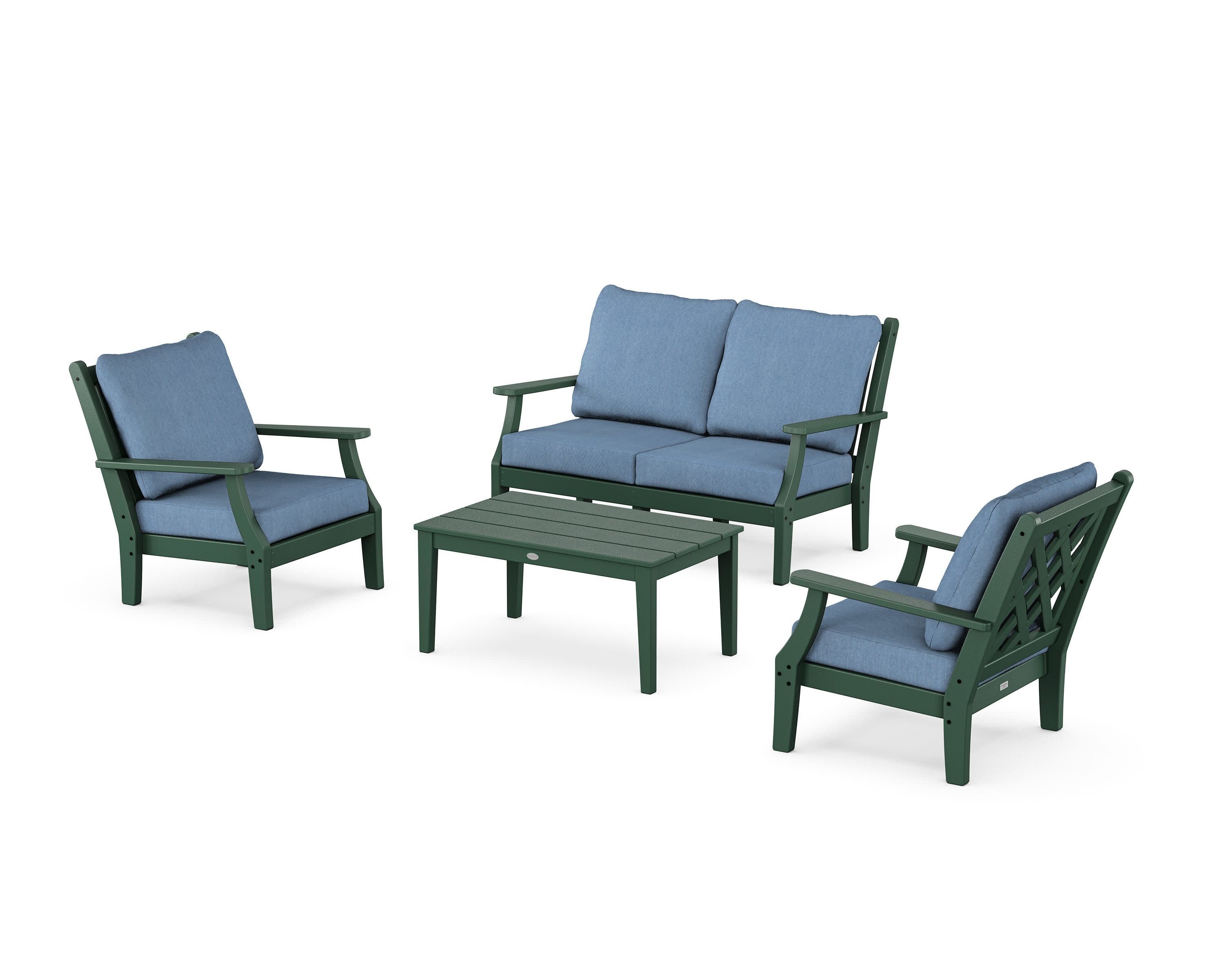 Wovendale 4-Piece Deep Seating Set with Loveseat in Green / Sky Blue