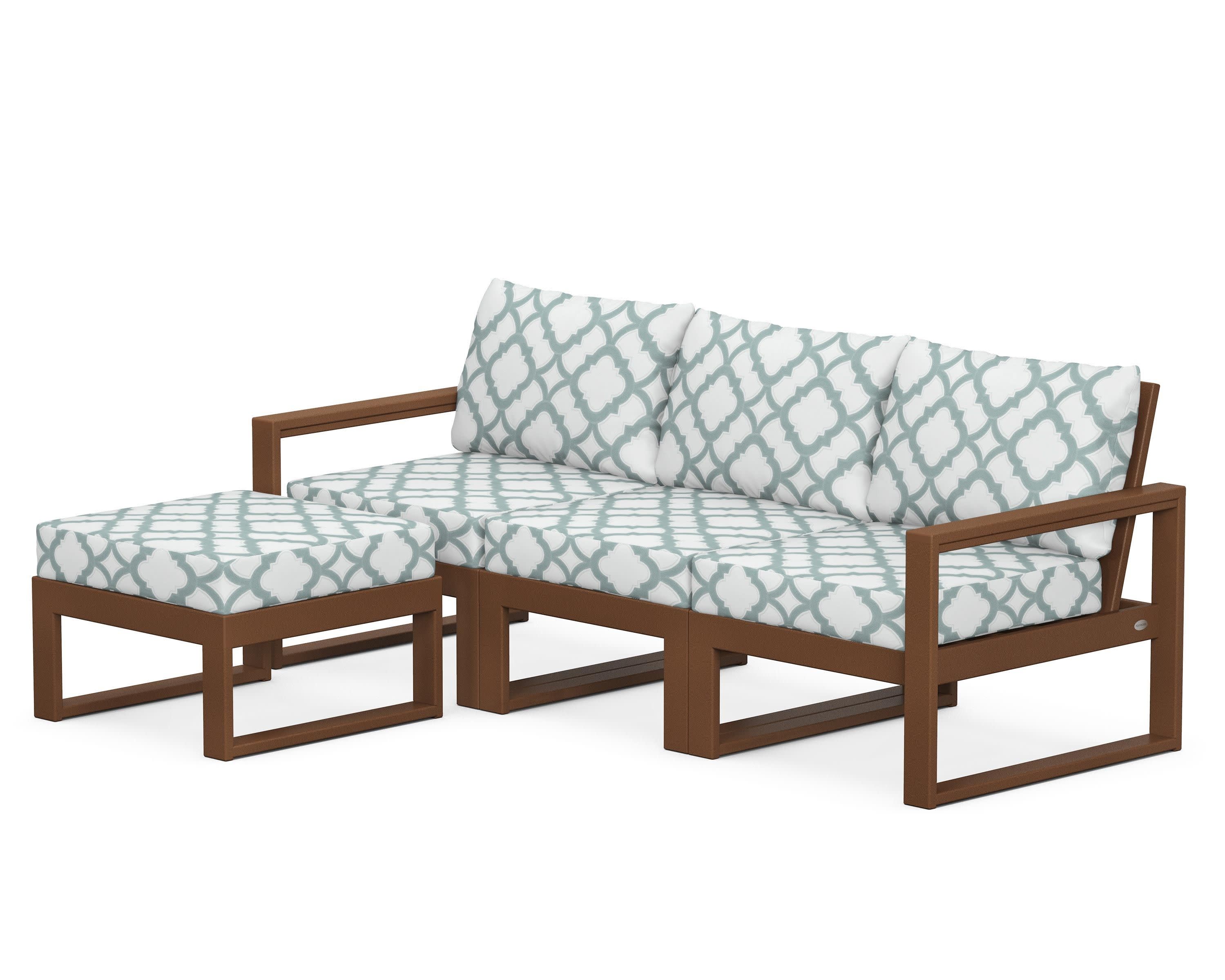 EDGE 4-Piece Modular Deep Seating Set with Ottoman in Teak / Trellis Glacier Spa