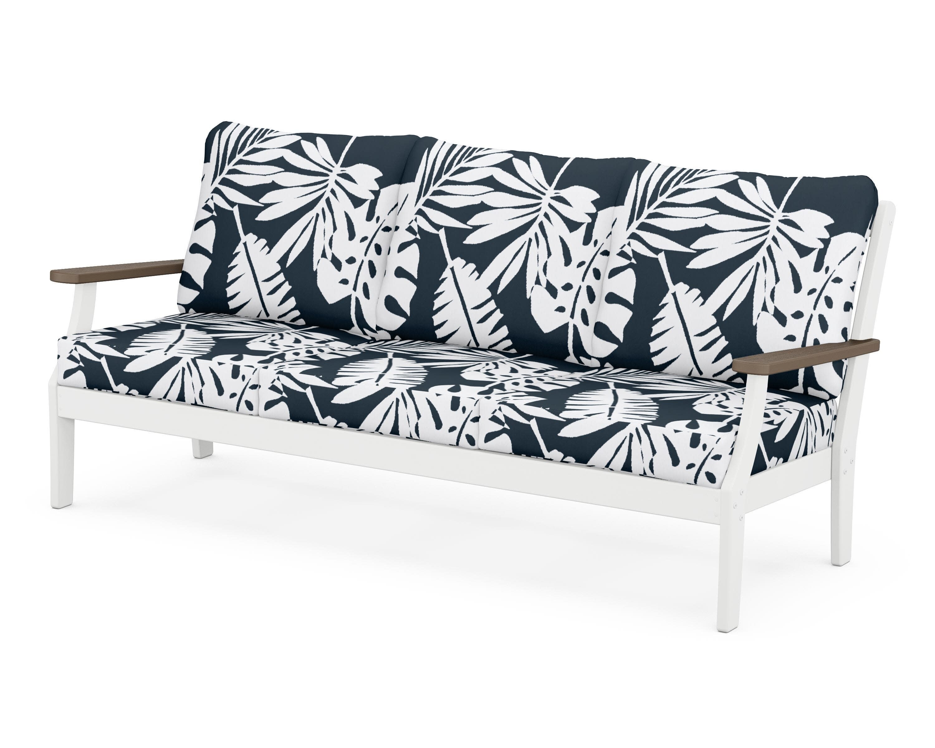 Braxton Deep Seating Sofa in White / Kona / Leaf Marine Indigo