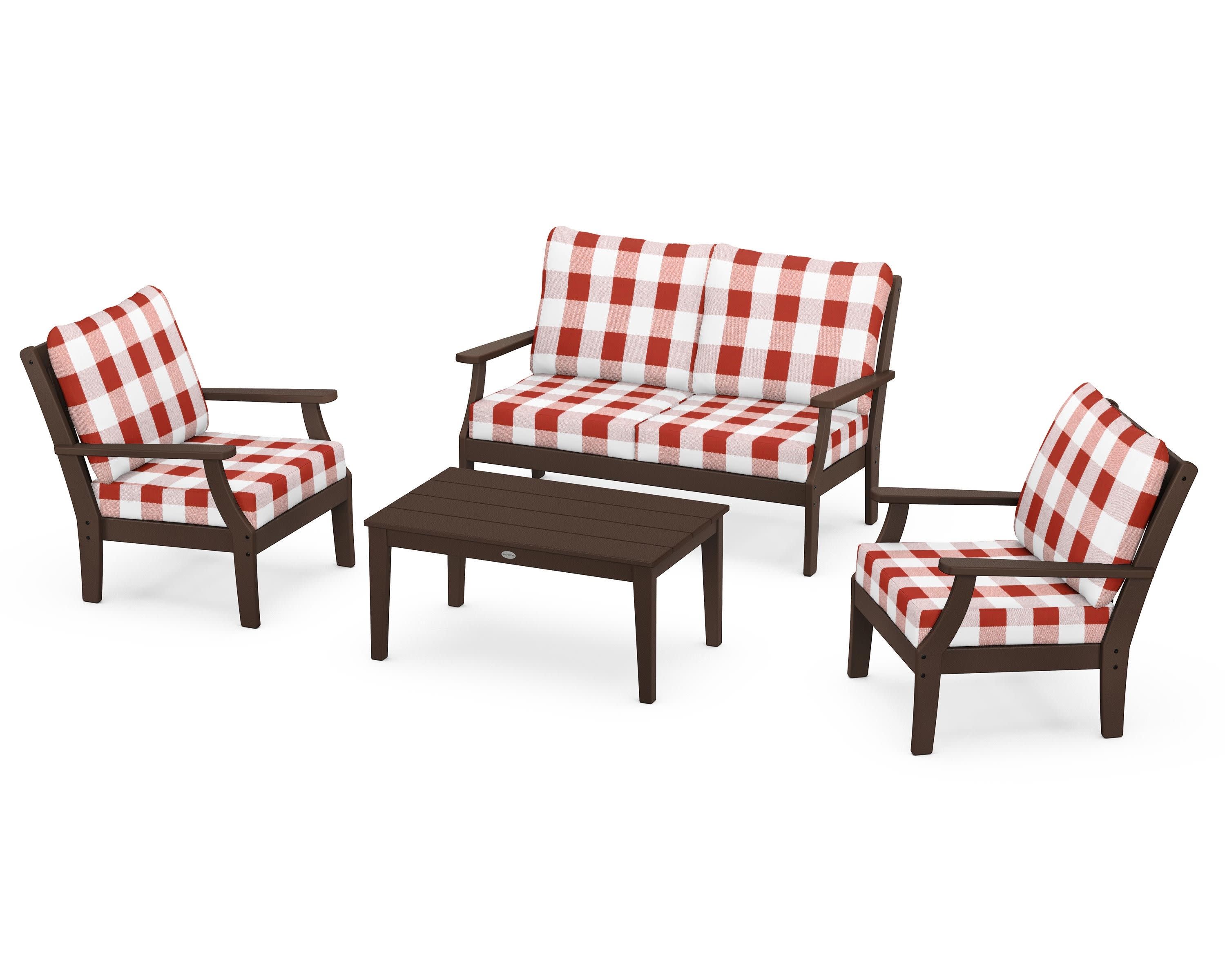 Braxton 4-Piece Deep Seating Chair Set in Mahogany / Buffalo Plaid Crimson