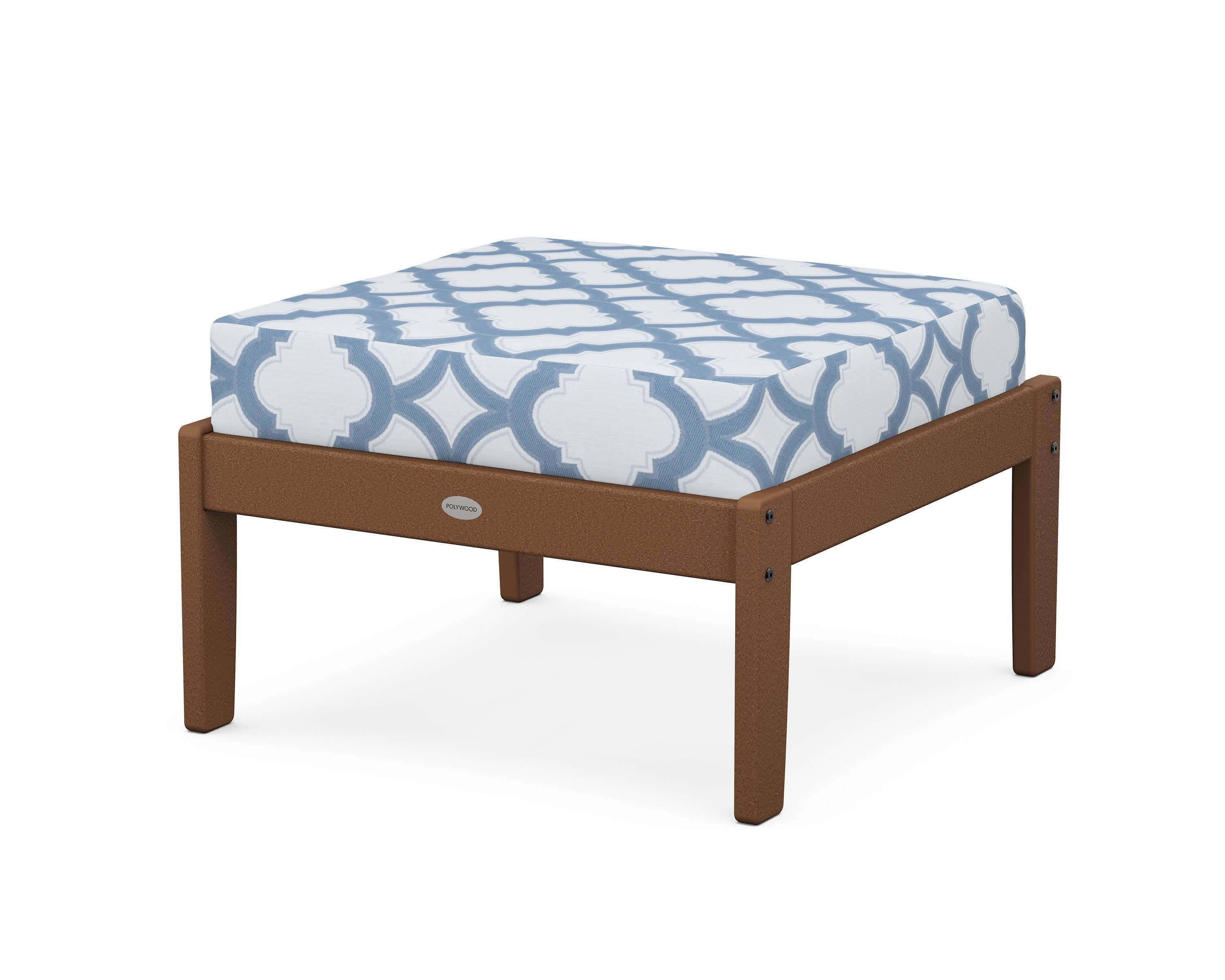 Braxton Deep Seating Ottoman in Teak / Trellis Sky Blue