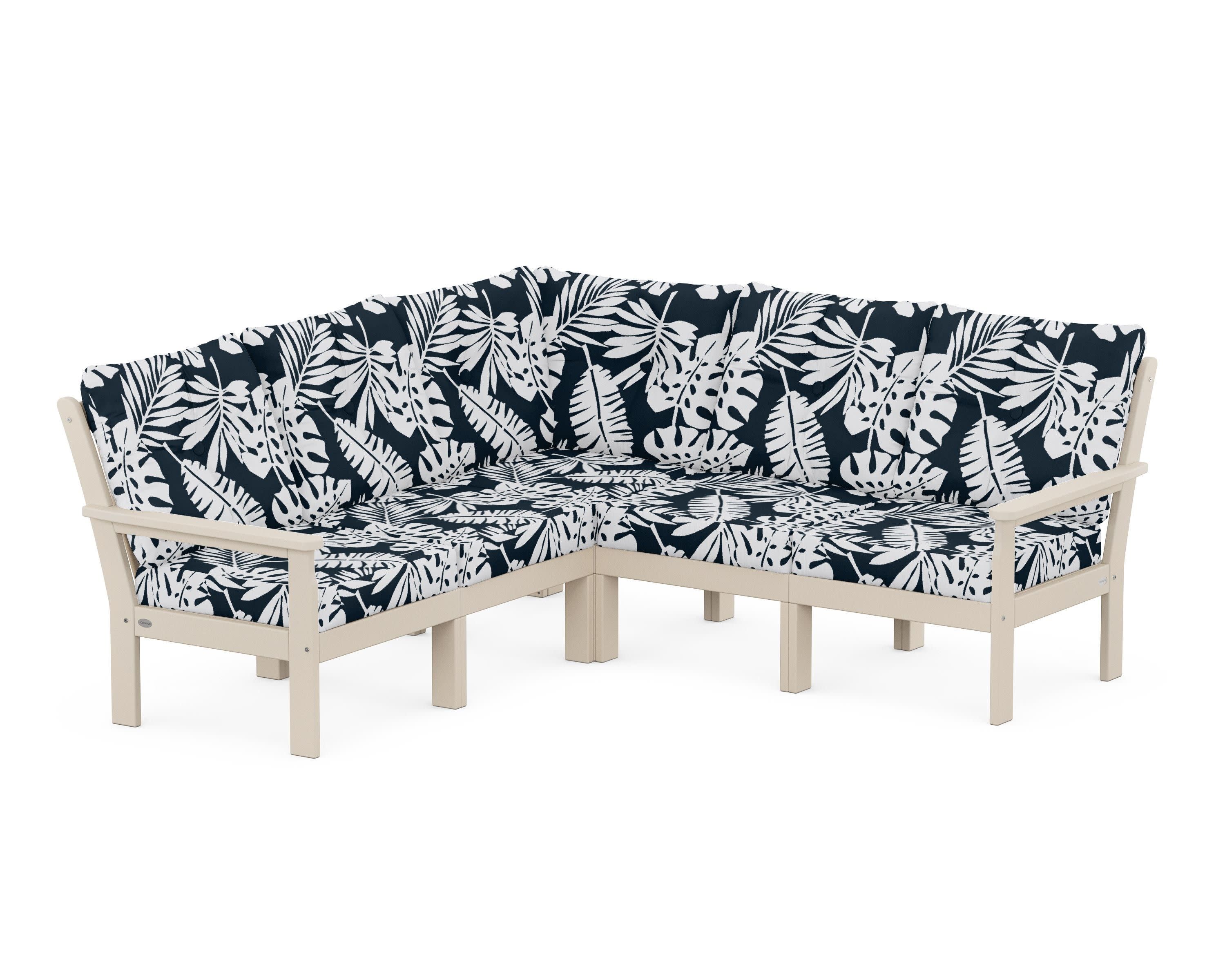 Vineyard 5-Piece Sectional in Sand / Leaf Marine Indigo