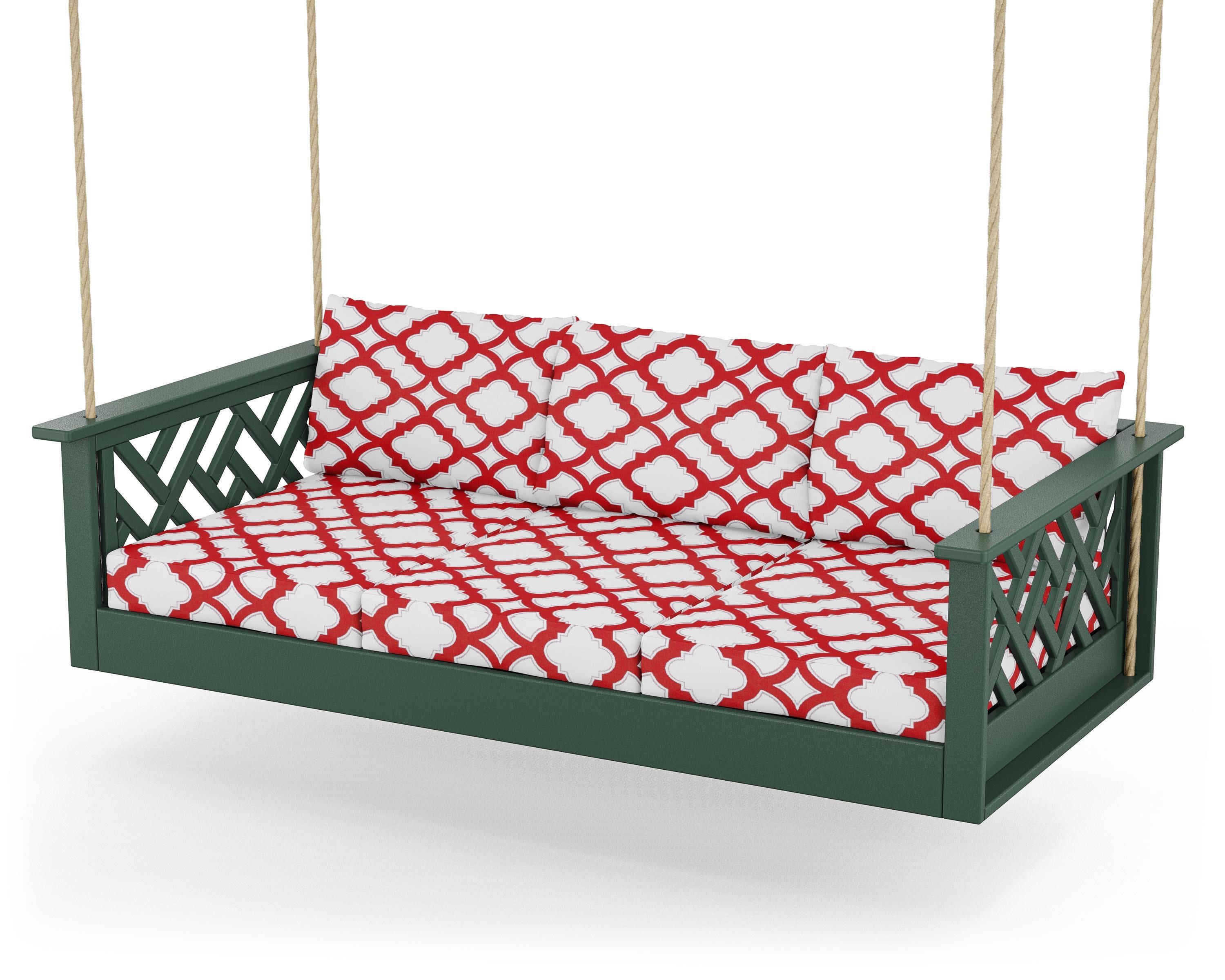 Chippendale Daybed Swing in Green / Trellis Crimson