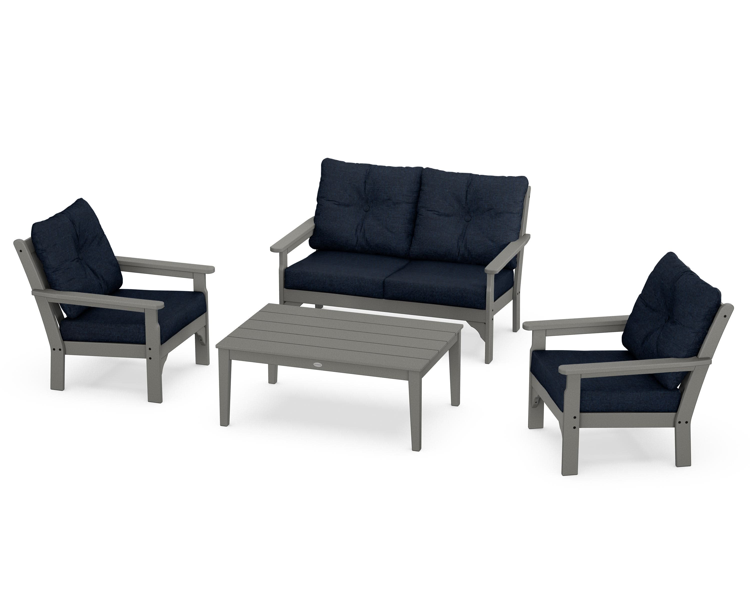 Vineyard 4-Piece Deep Seating Set in Slate Grey / Marine Indigo