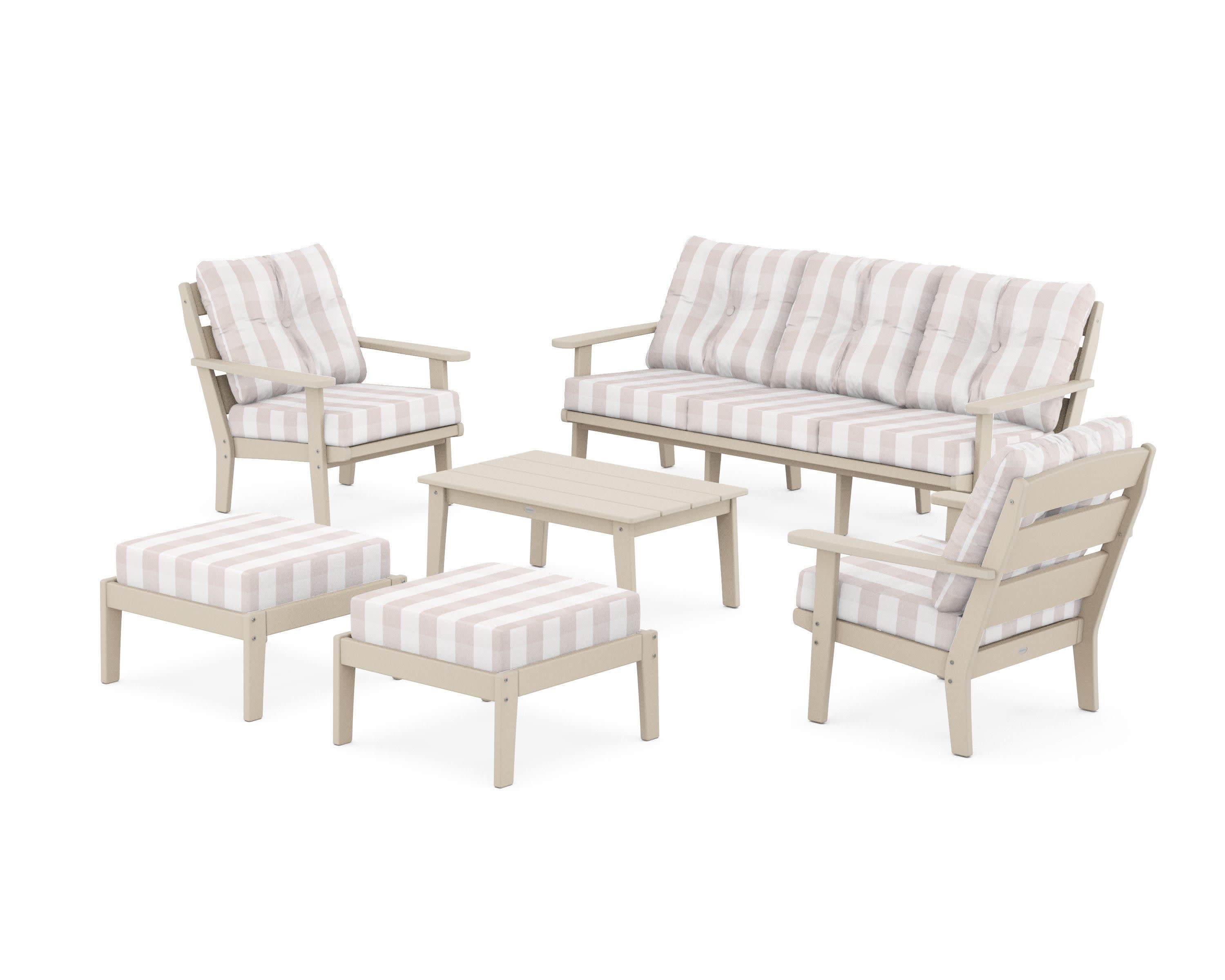 Lakeside 6-Piece Lounge Sofa Set in Sand / Buffalo Plaid Dune Burlap